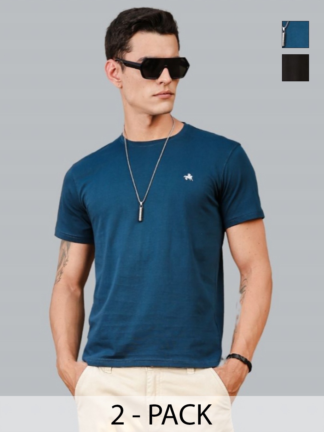 

Parcel Yard Men Pack of 2 Stretchex Solid Round Neck Cotton T-shirts, Blue
