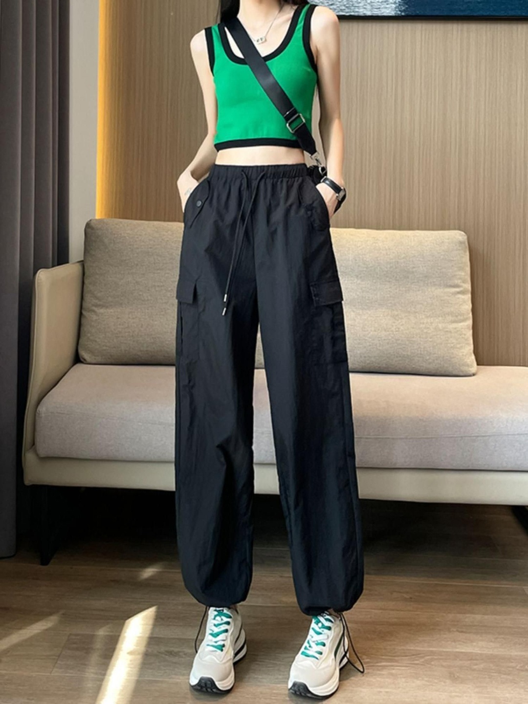 

Outzidr Women High-Rise Cargo Style Joggers Trousers, Black