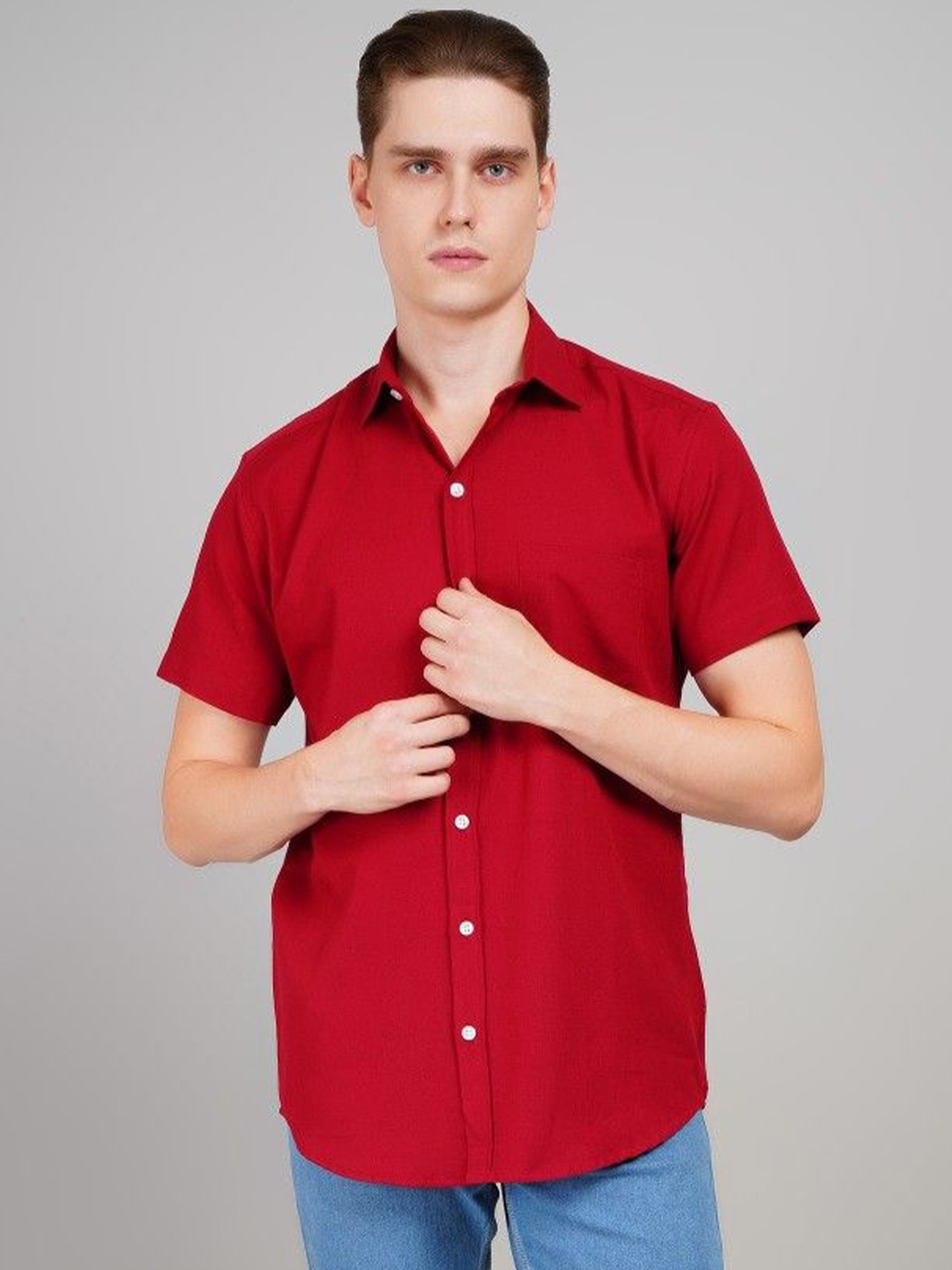 

LOUIS MONARCH Men Regular Fit Spread Collar Solid Cotton Casual Shirt, Maroon