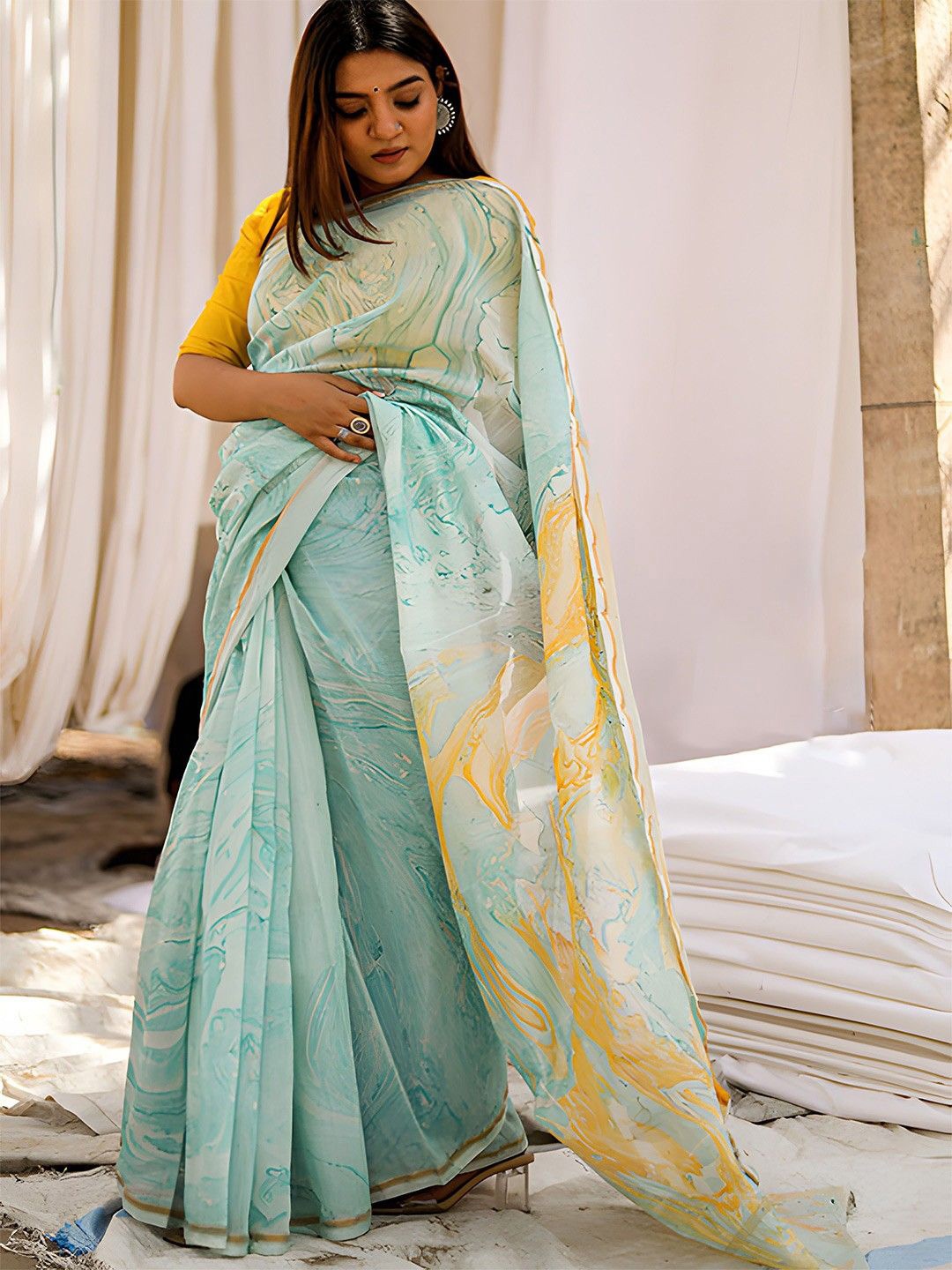 

Nimidiya Printed Pure Cotton Saree, Blue