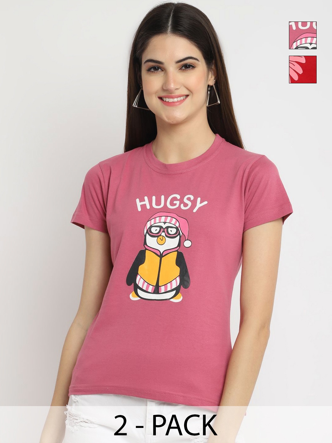 

Tromko Women Typography Printed Round Neck Cotton Regular Fit T-shirt, Pink