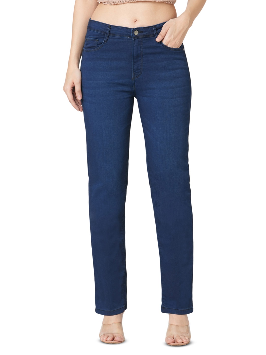 

Kraus Jeans Women Straight Fit High-Rise Light Fade Jeans, Blue