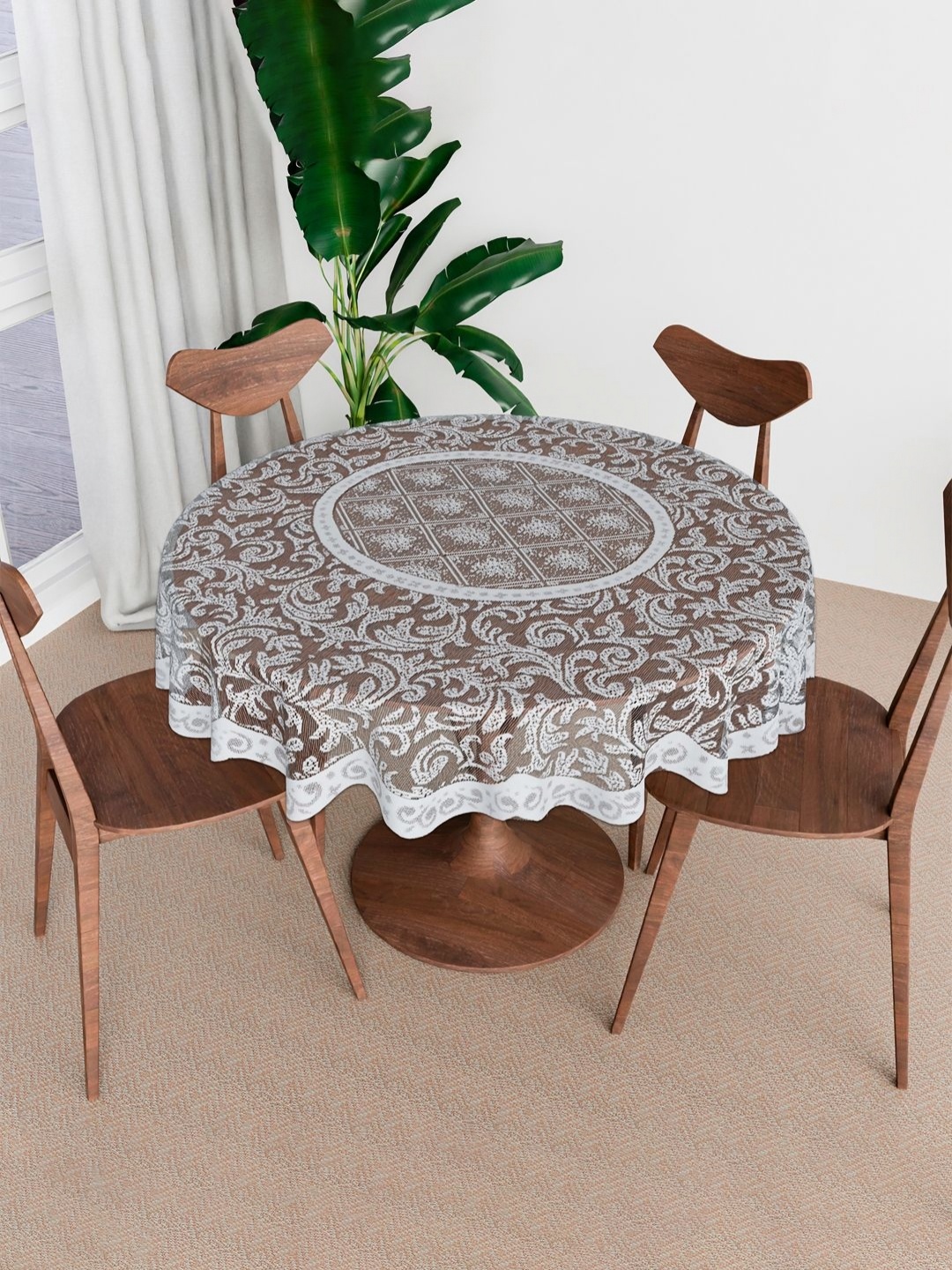 

Aura Grey Floral Printed Cotton 4-Seater Table Cover