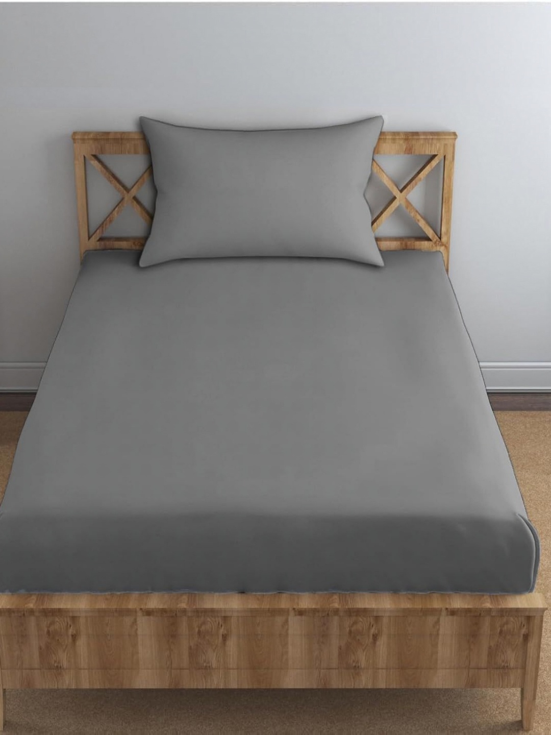 

Trance Home Linen Grey Pure Cotton Fitted 300 TC Single Bedsheet Set 1.83 m x 76 cm
