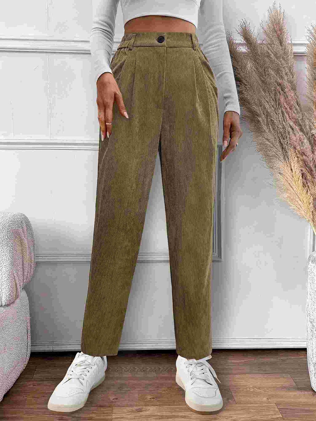 

her by invictus Women Regular Fit Trousers, Khaki