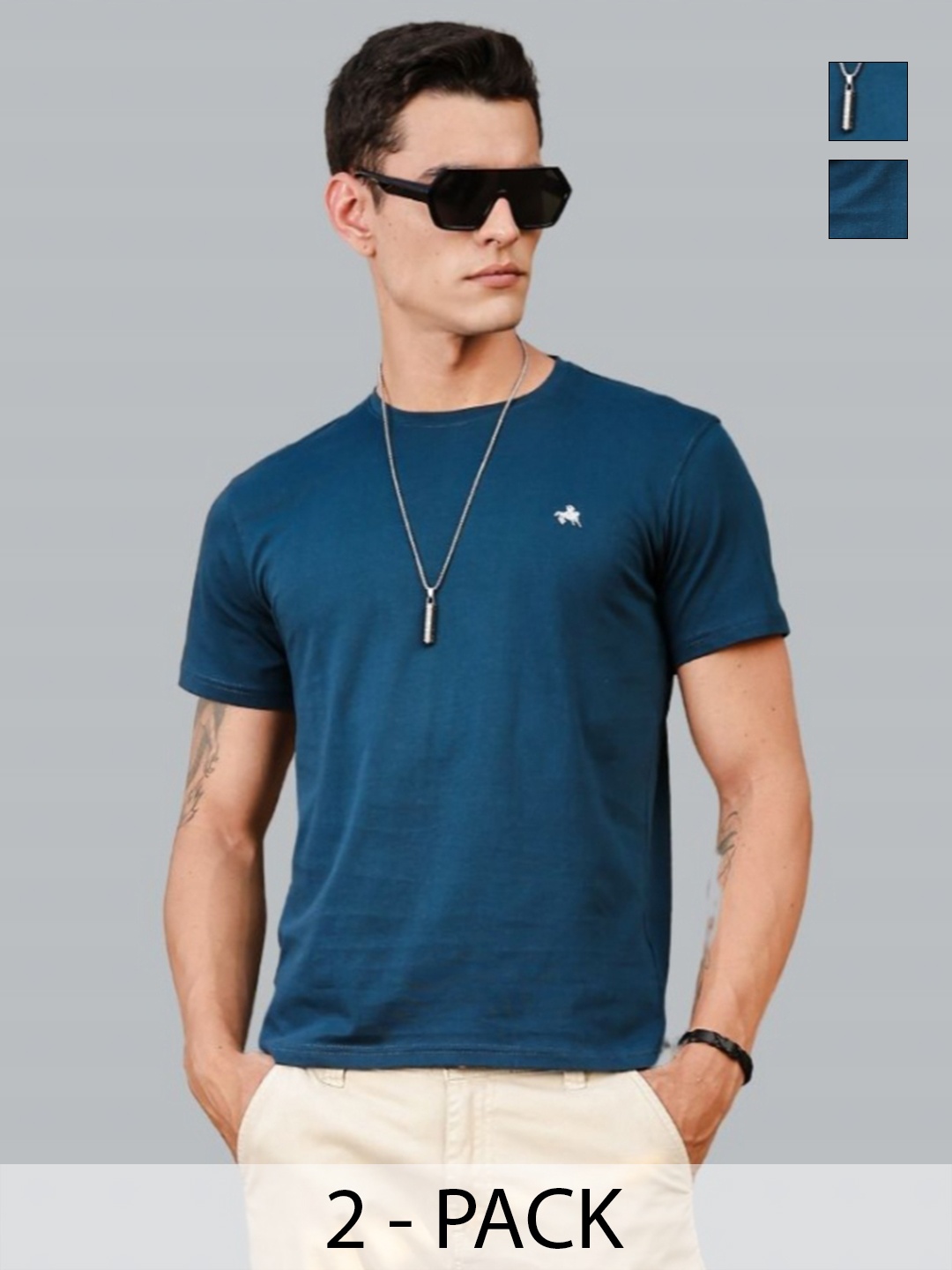 

Parcel Yard Men Pack of 2 Stretchex Solid Round Neck Cotton T-shirts, Teal