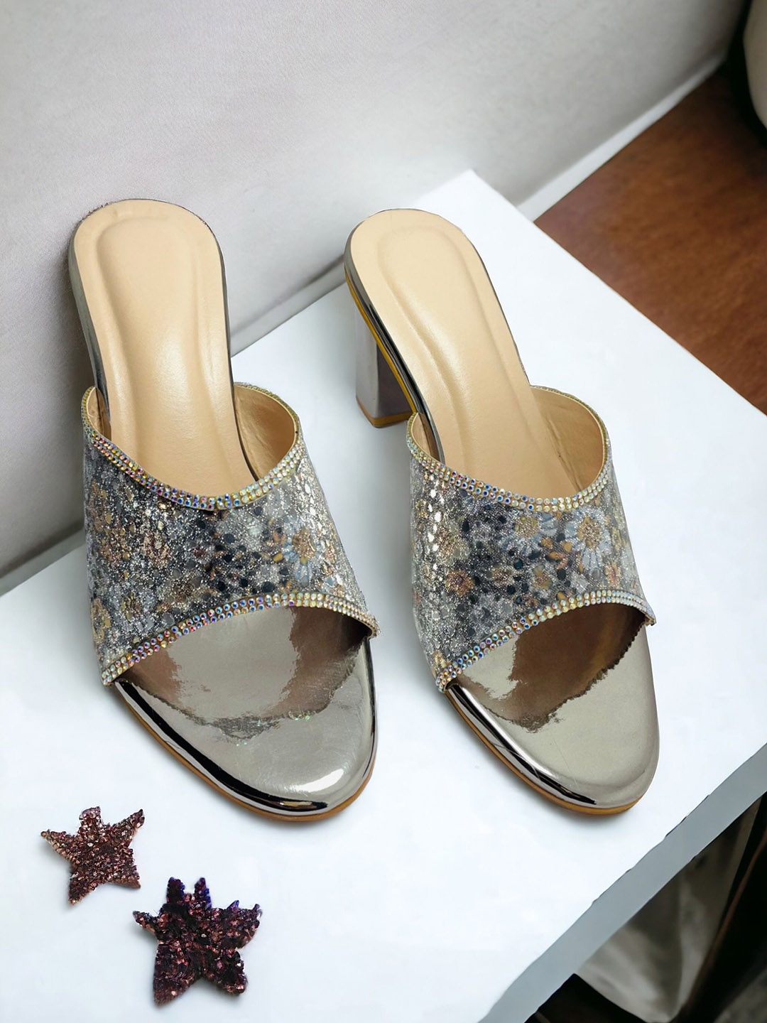 

FABBMATE Girls Embellished Block Heels Open Back, Copper