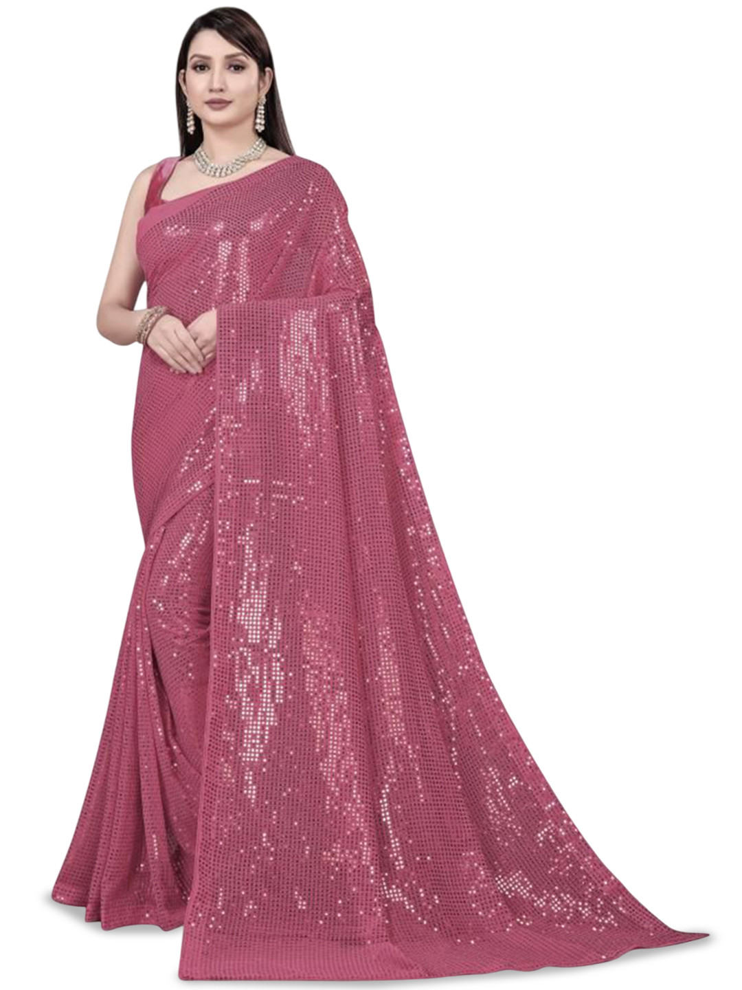 

THE52 Embellished Sequinned Saree With Blouse, Pink
