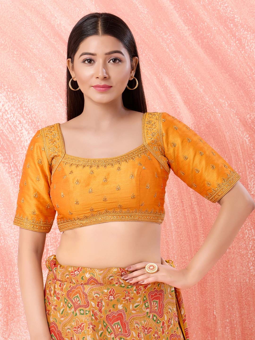 

VAMAS - THE DESIGNER BLOUSES Women Square Neck Padded Saree Blouse, Mustard