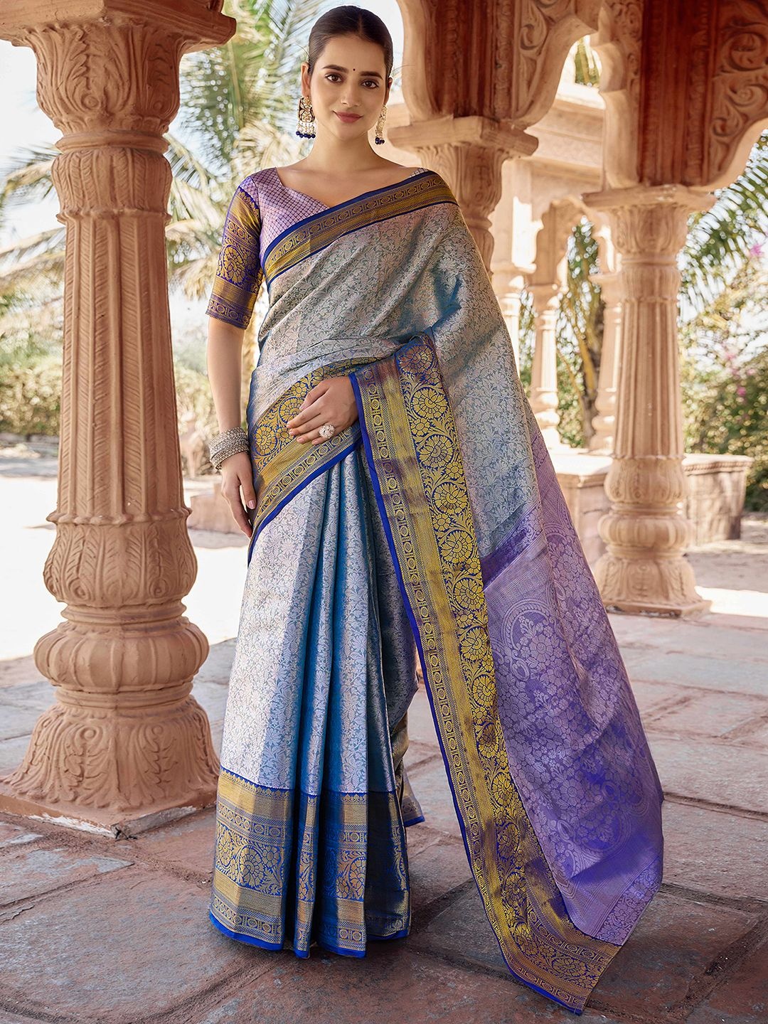 

Mitera Woven Design Zari Pure Silk Paithani Saree With Unstiched Blouse Piece, Blue