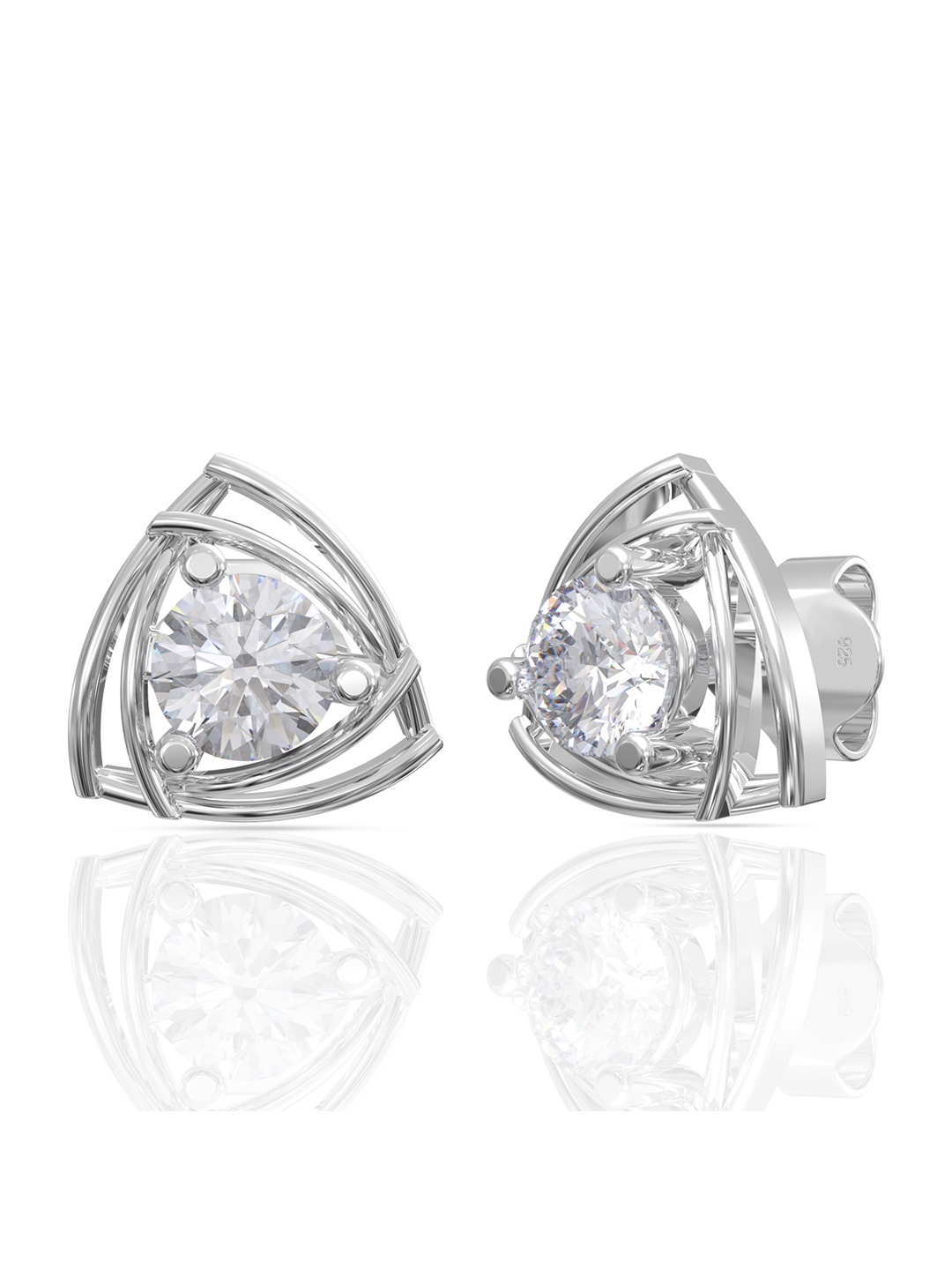 

ANAYRA 925 Sterling Silver-Plated Artificial Stone Studded Triangular Shaped Studs