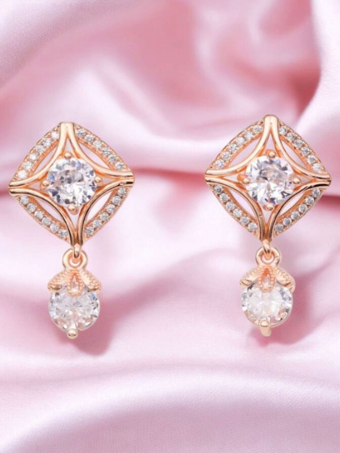 

Nilu's Collection 14k Rose Gold Plated Contemporary American Diamond Drop Earrings