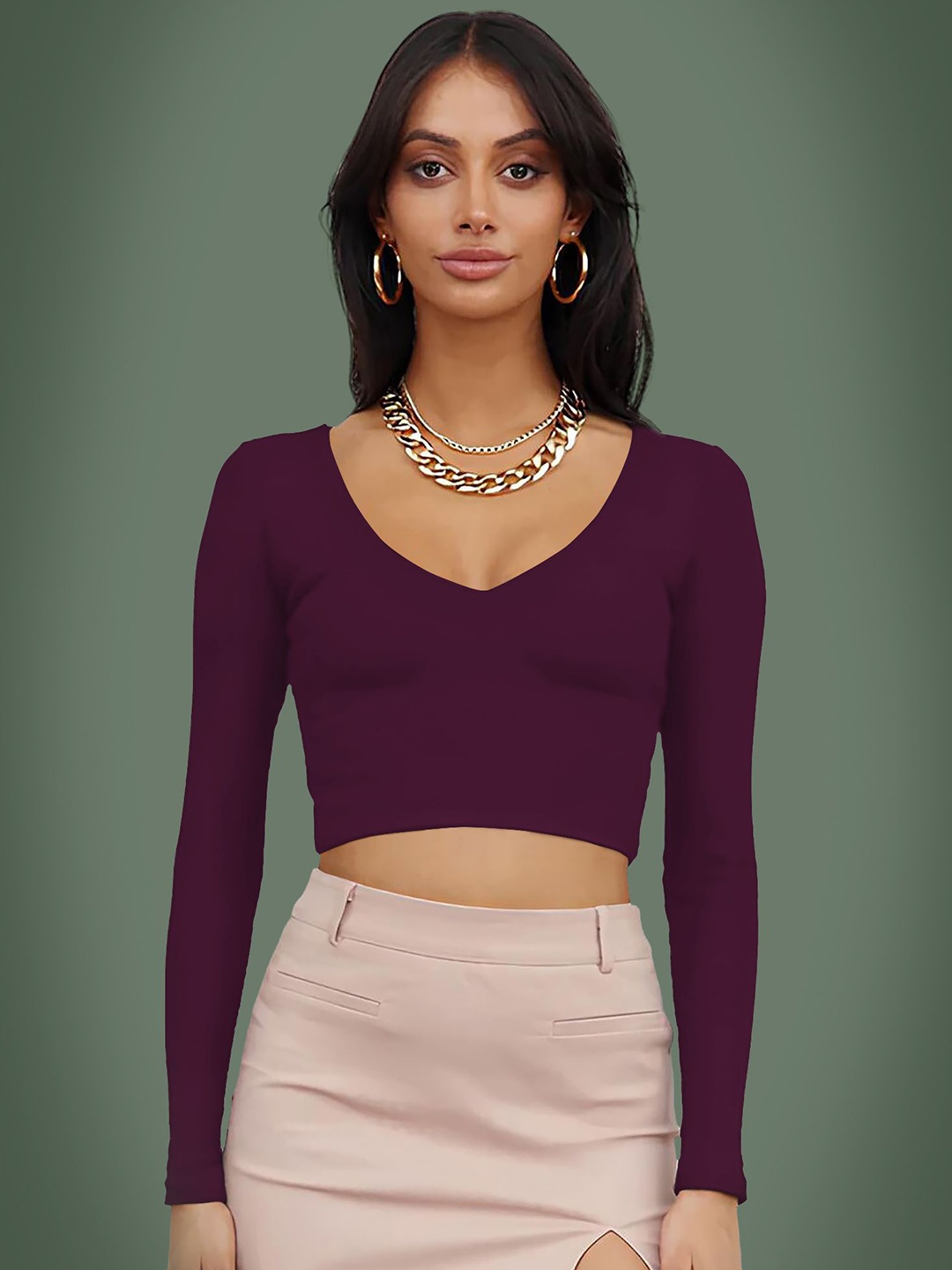 

Dream Beauty Fashion Women V-Neck Fitted Crop Top, Purple