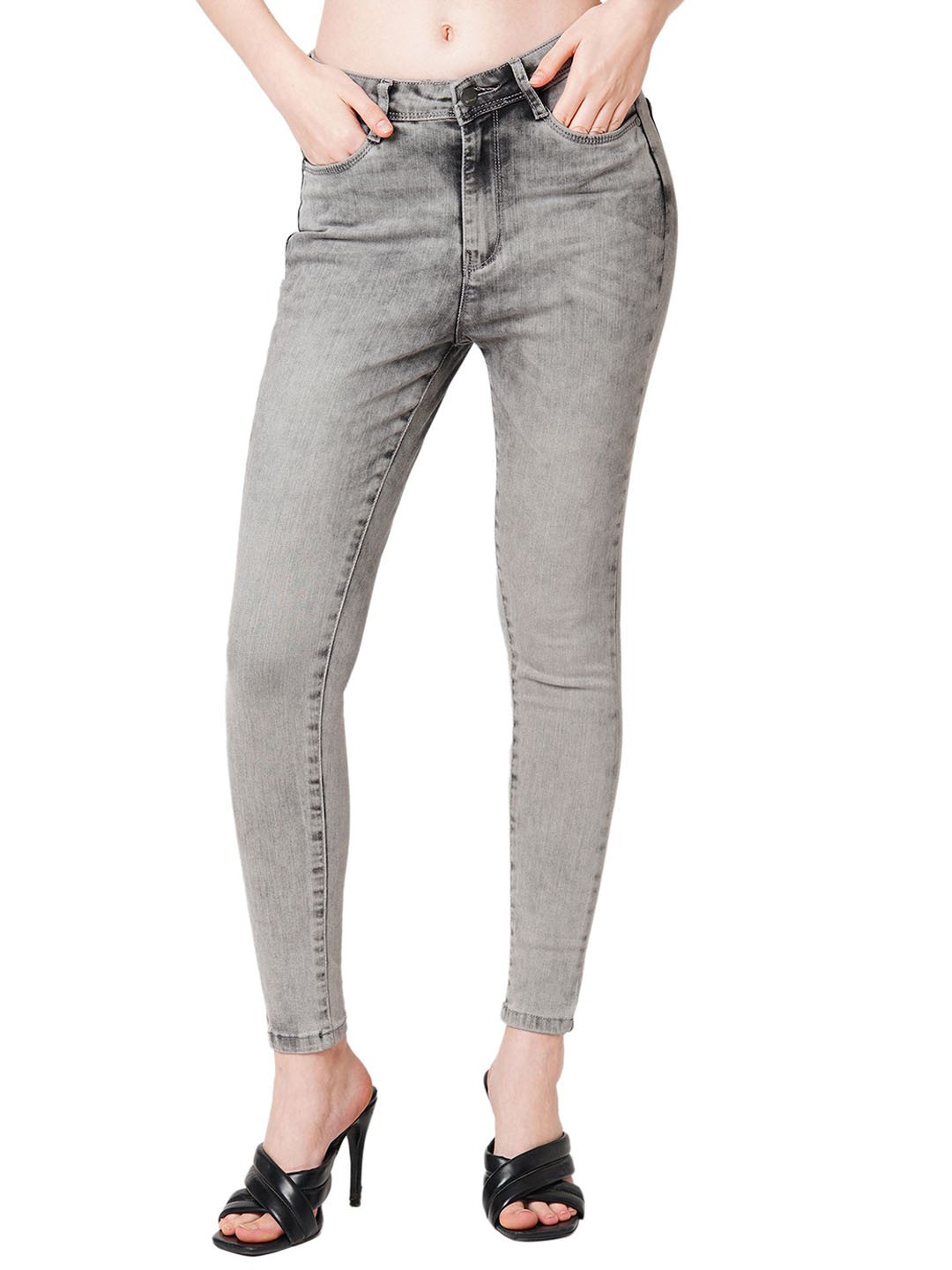 

Kraus Jeans Women Skinny Fit High-Rise Light Fade Jeans, Grey