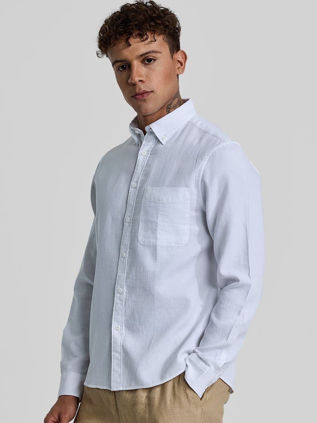 

Snitch Men Smart Fit Button-Down Collar Textured Cotton Casual Shirt, White