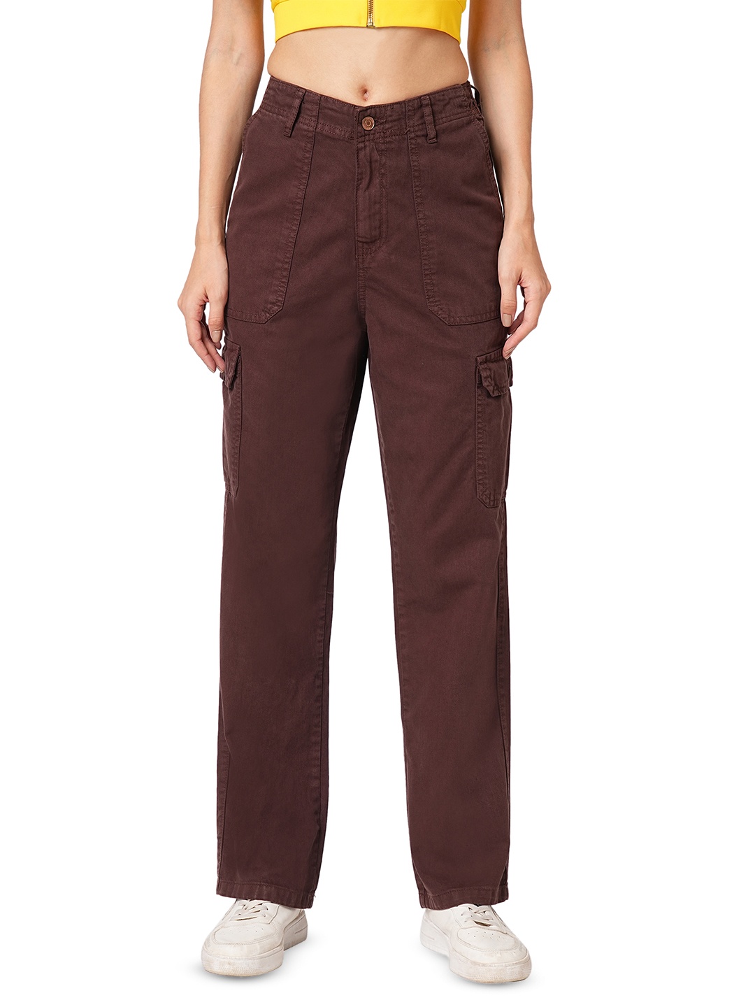 

Kraus Jeans Women High-Rise Cargos Trousers, Brown