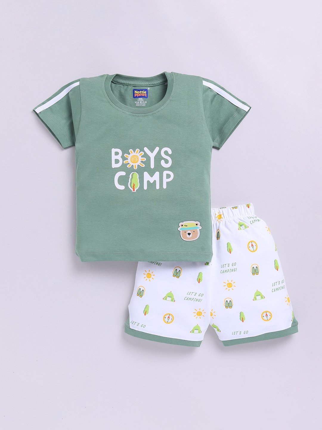 

Nottie Planet Boys Printed Round Neck Pure Cotton T-Shirt With Shorts, Olive