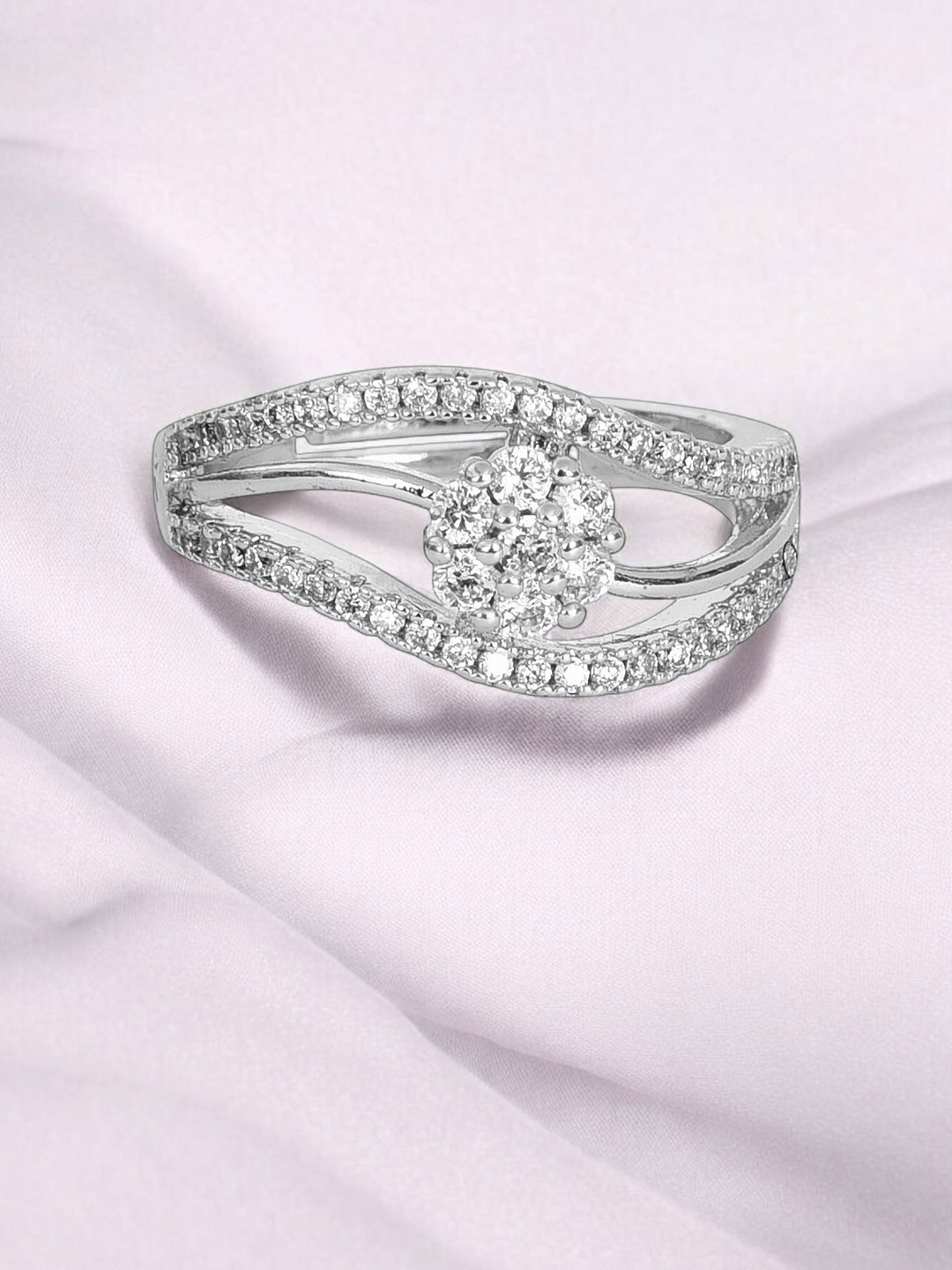 

Nilu's Collection Sliver Plated American Diamond Studded Finger Ring, Silver