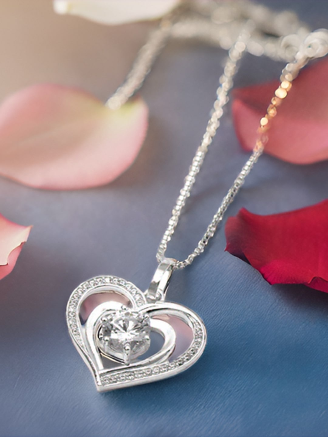 

MAIRA 925 Sterling Rhodium-Plated Heart Shaped Pendants With Chains, Silver