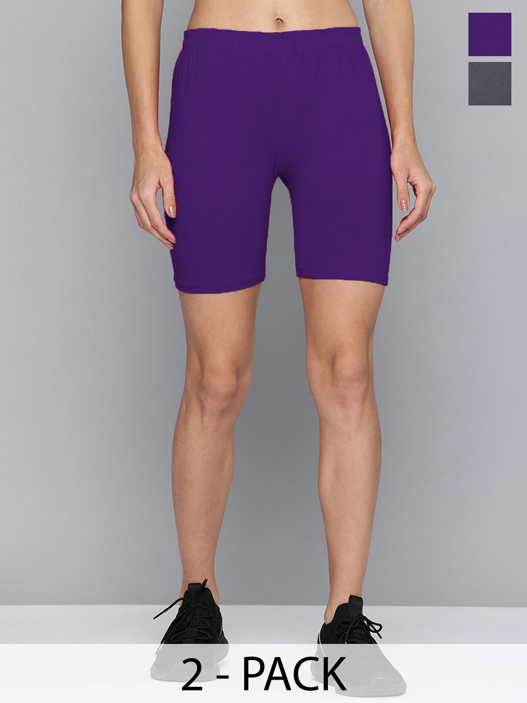

Jinfo Pack Of 2 Women Skinny Fit Cycling Sports Shorts, Purple