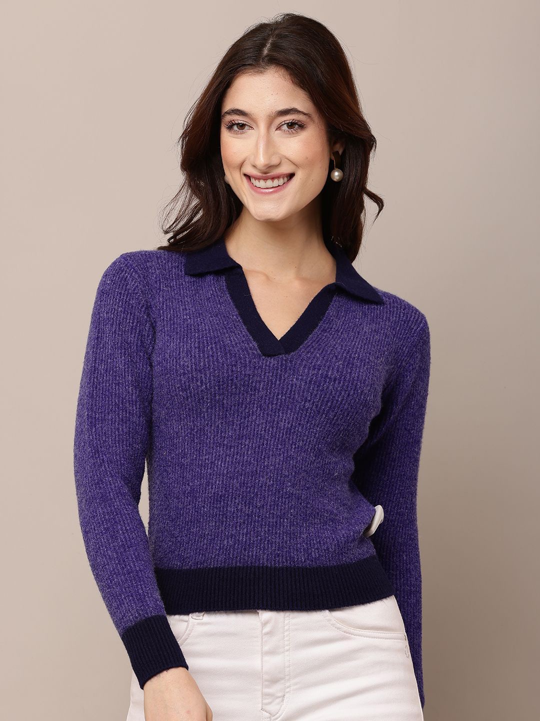 

NoBarr Women Ribbed Pullover, Purple