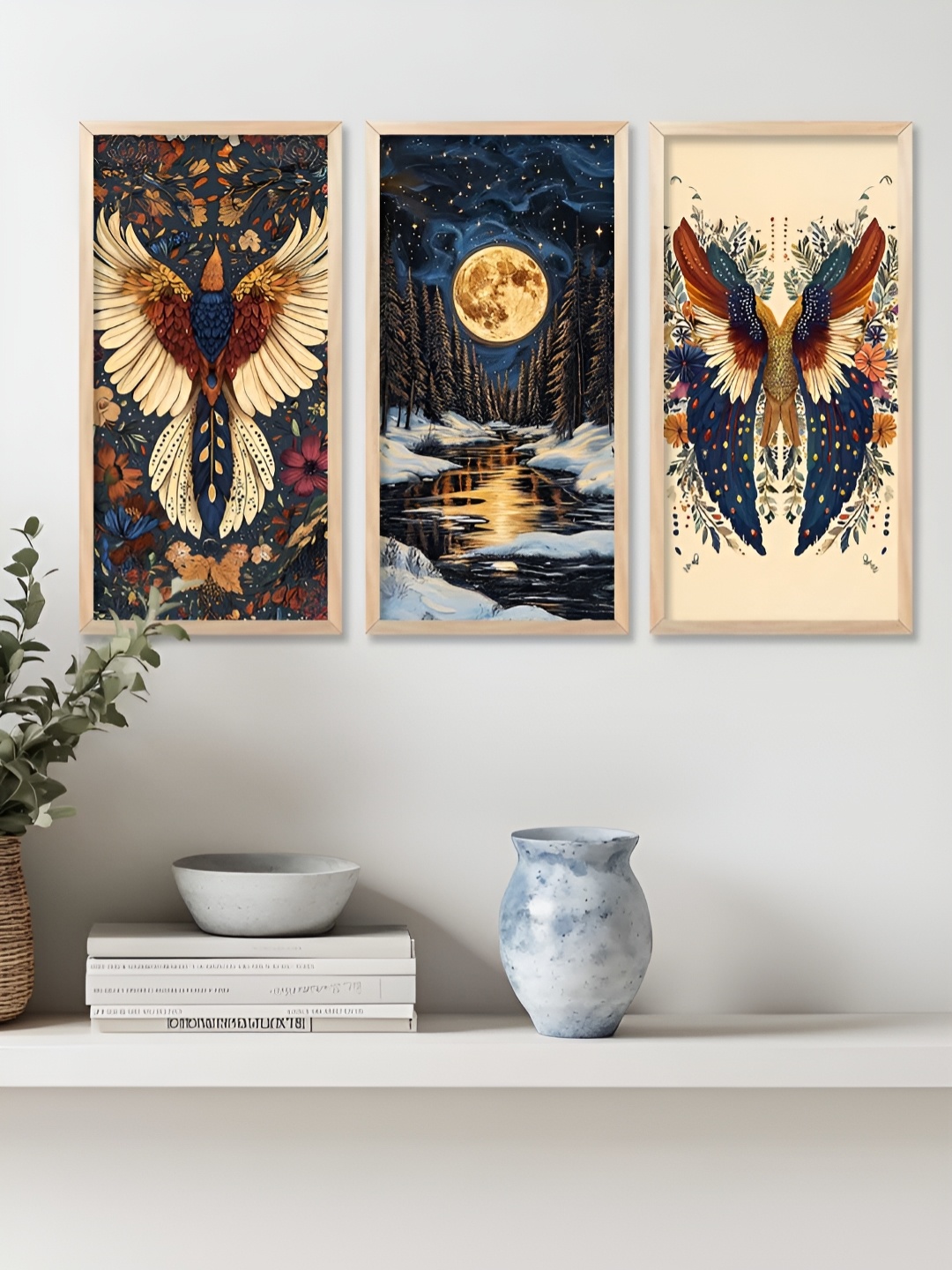 

Kotart Brown & Blue 3 Pieces Wooden Wall Paintings