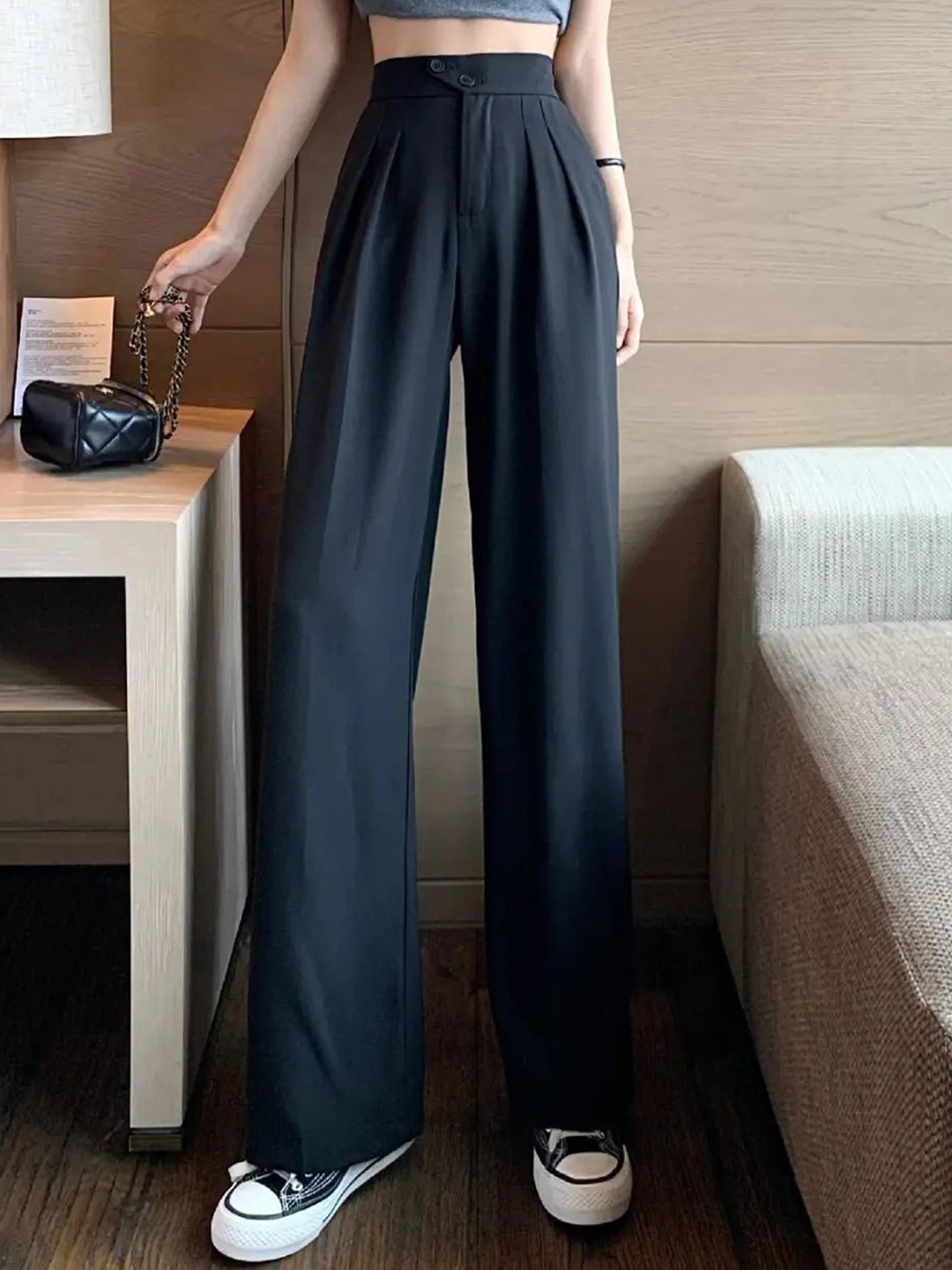 

Outzidr Women Relaxed Fit Mid-Rise Original Trousers, Black