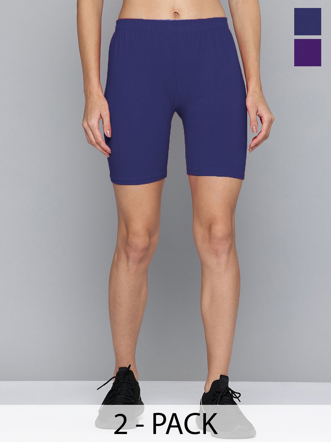 

Jinfo Women Pack Of 2 Skinny Fit Cycling Sports Shorts, Purple