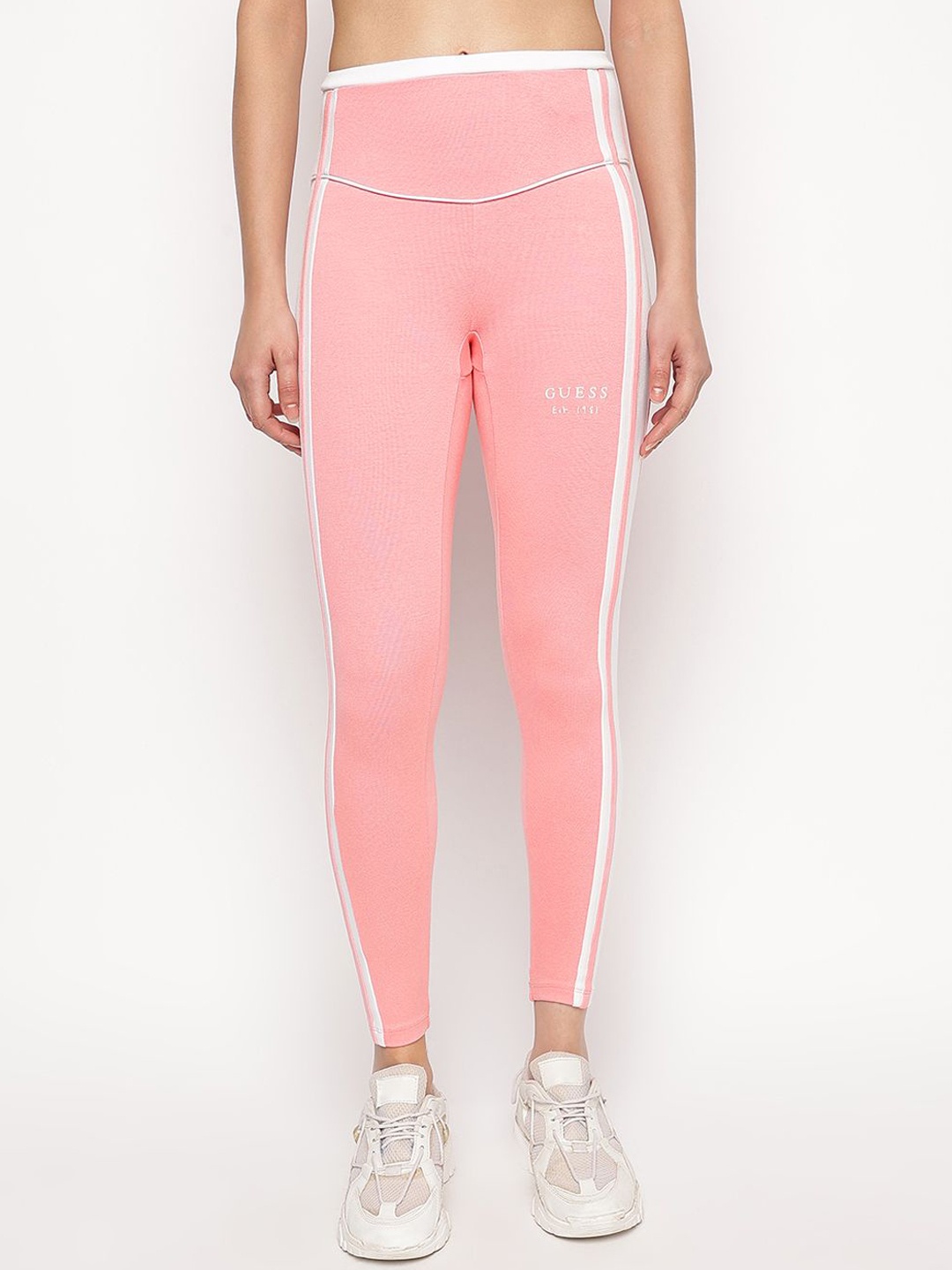 

GUESS Women Cotton Skinny-Fit Ankle-Length Gym Tights, Pink