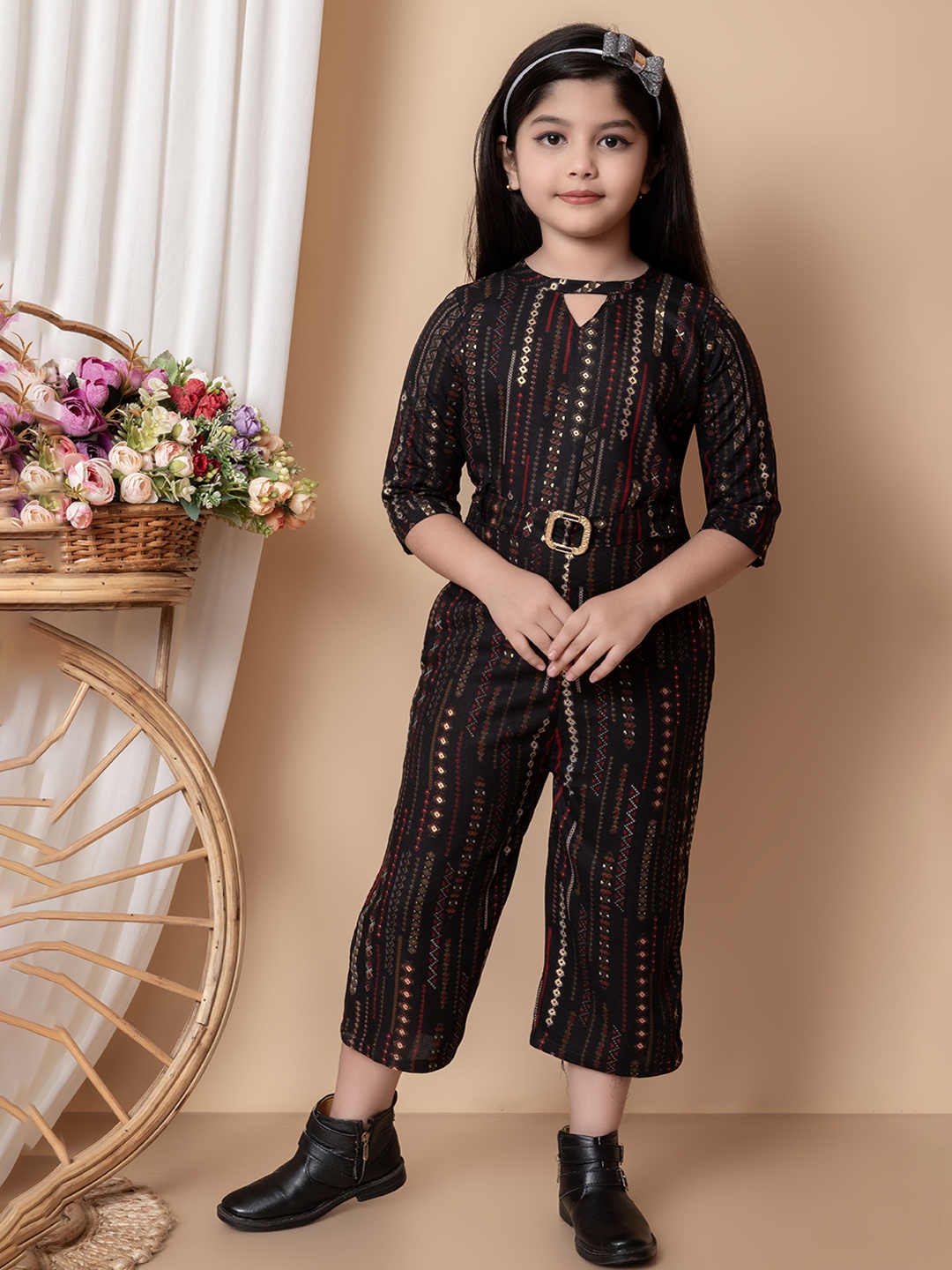 

GLAMOUR WORLD GARMENTS Girls Organic Cotton Printed Basic Jumpsuit, Black