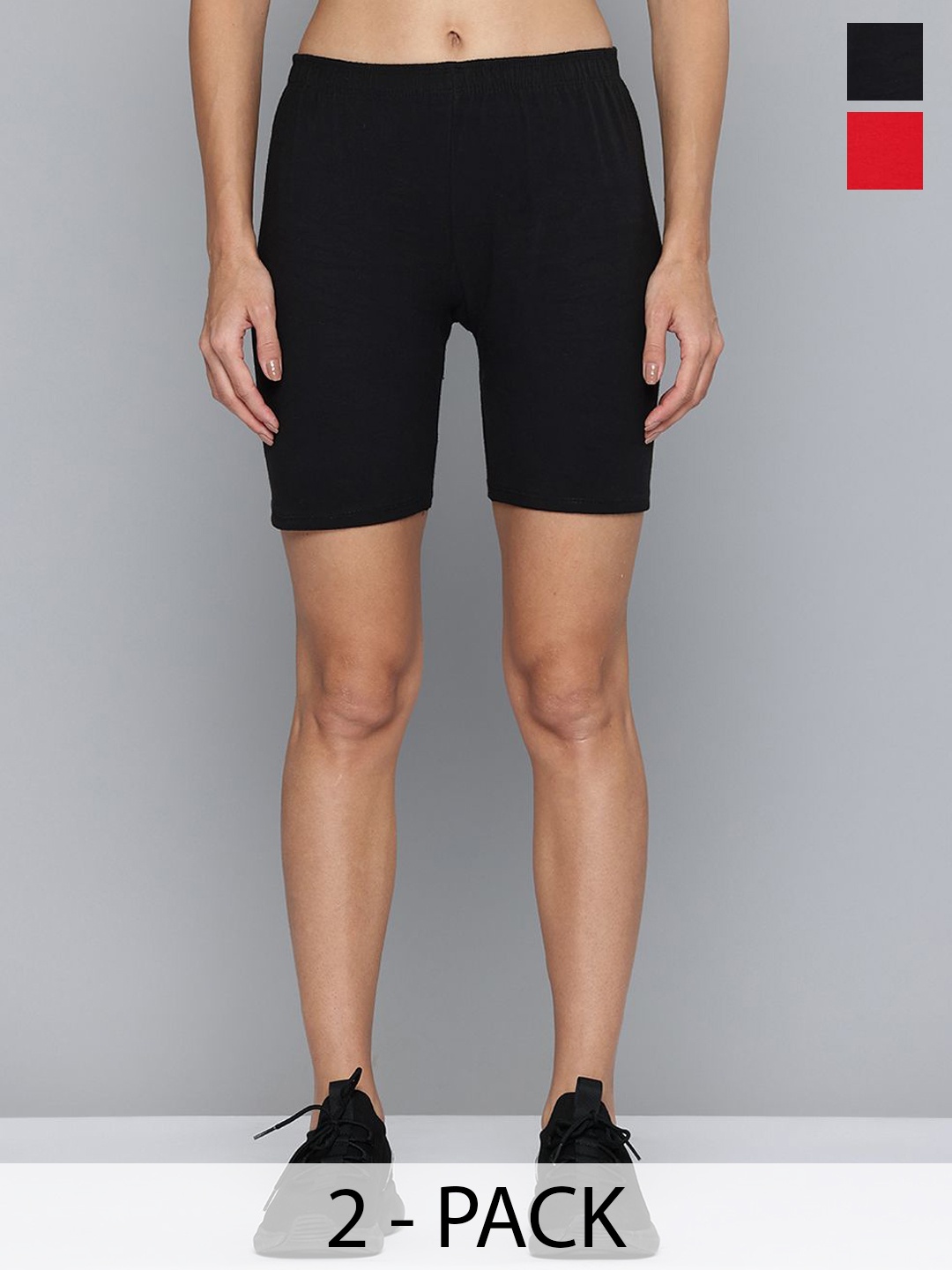 

Jinfo Women Pack Of 2 High-Rise Skinny Fit Cycling Sports Shorts, Black
