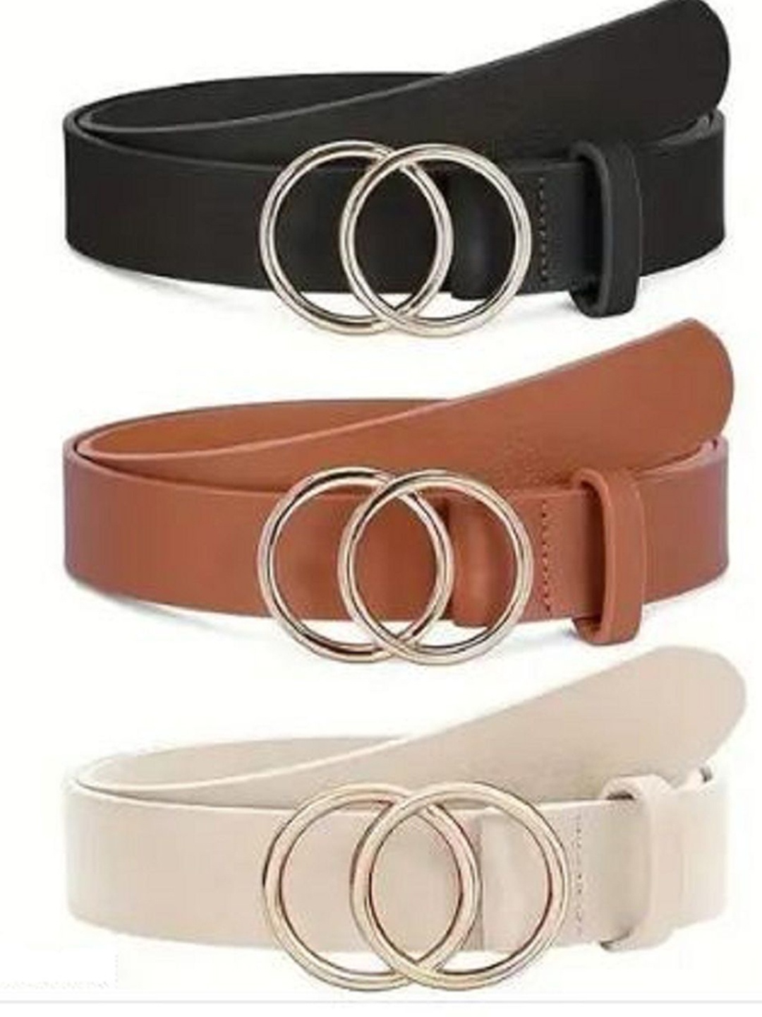 

HAPANI FASHION Women Set of 3 Leather Belts, Black