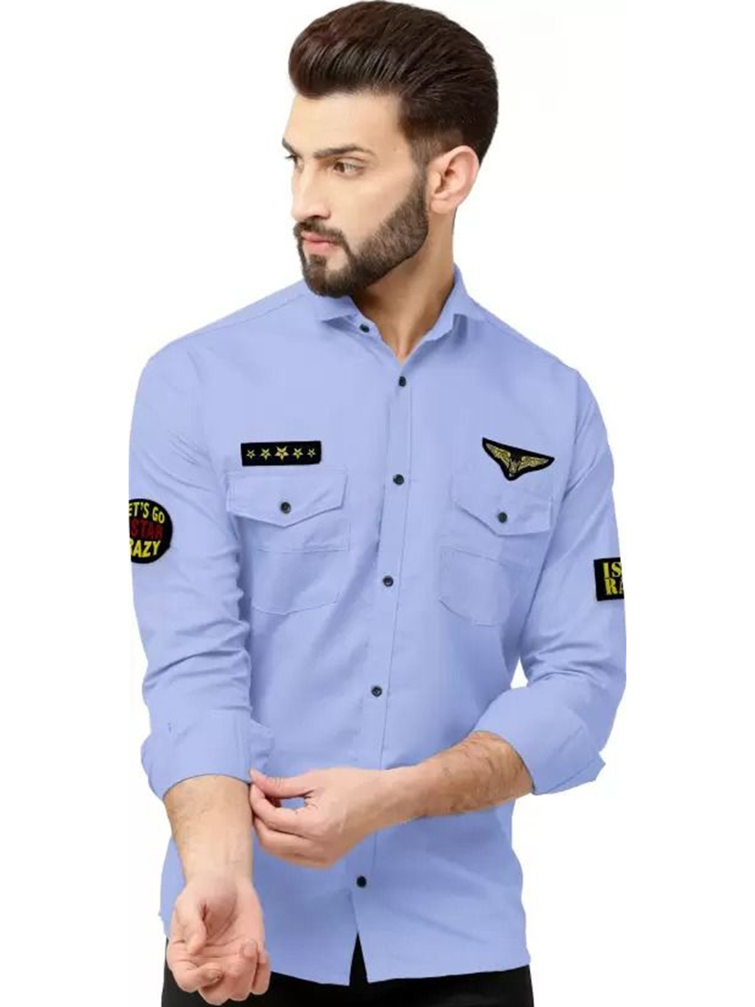

GREENFLAIR Men Classic Fit Spread Collar Solid Casual Shirt, Blue