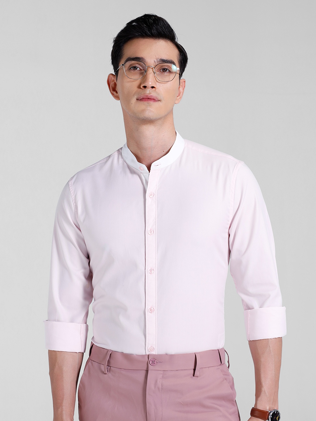 

INVICTUS Pure Cotton Slim Fit Opaque Formal Shirt, Pink