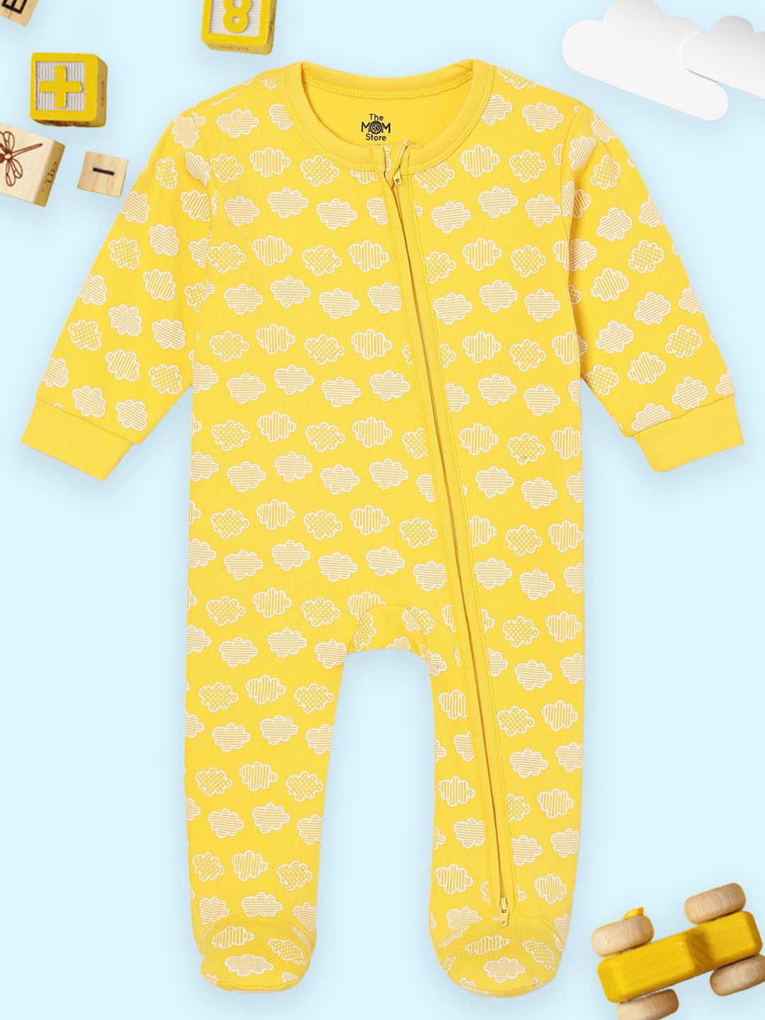 

The Mom Store Kids Printed Pure Cotton Sleepsuit, Yellow