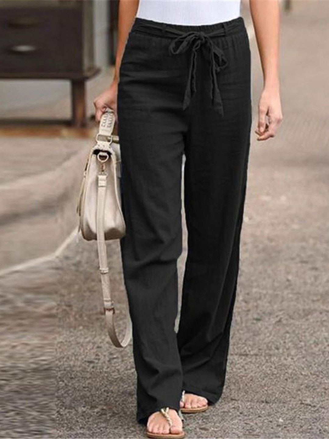 

Outzidr Women Original High-Rise Straight Fit Trousers, Black