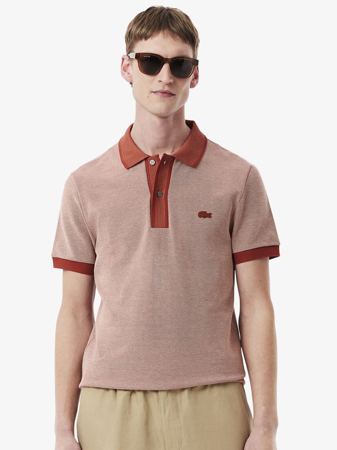 

Lacoste Men Solid Polo Collar Cotton Regular Fit T-shirt, Rust