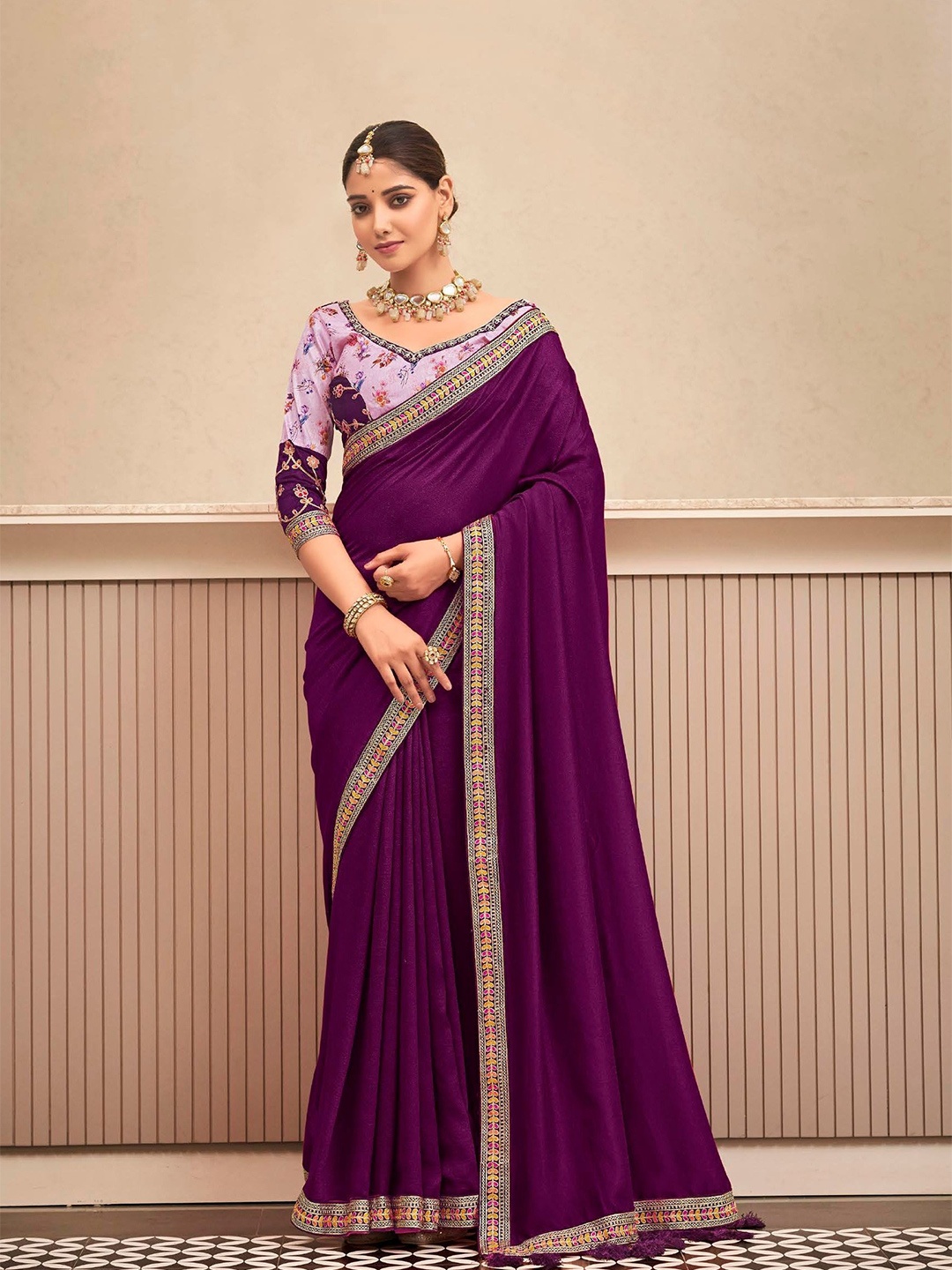 

MAHALASA Pure Silk Embroidered Saree, Violet
