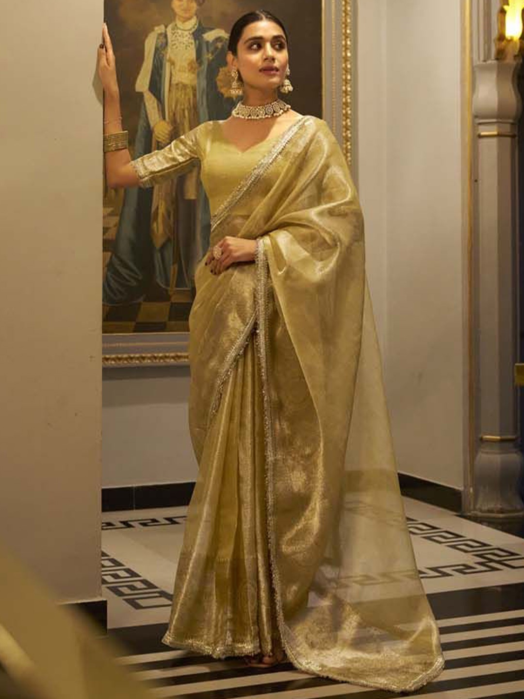 

MADHAVPRIYA Tissue Tussar Saree, Gold