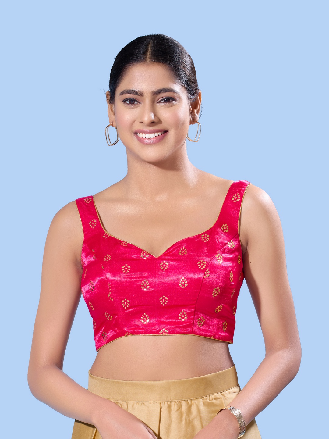 

VAMAS - THE DESIGNER BLOUSES Women Sweetheart Neck Padded Saree Blouse, Pink