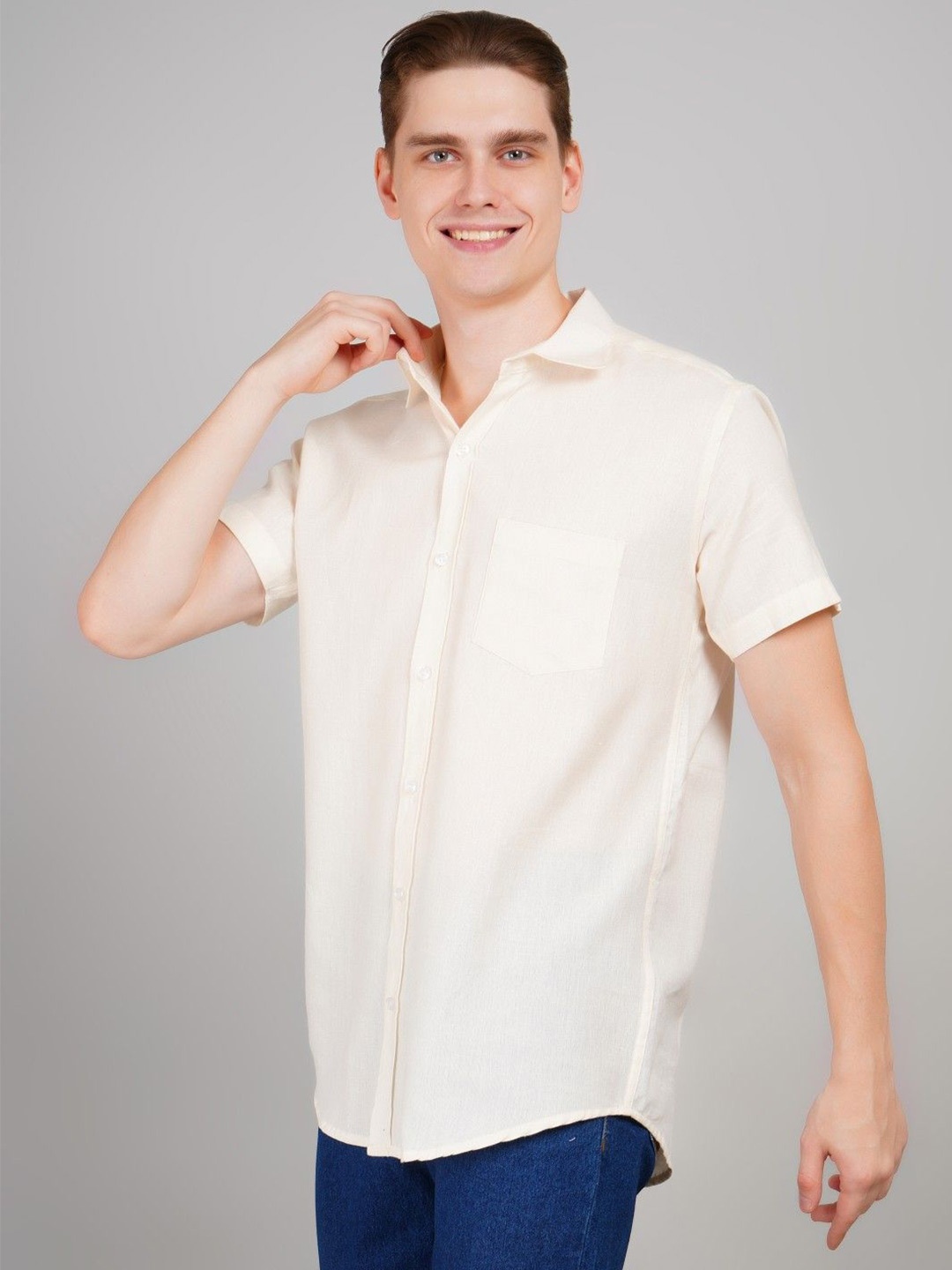 

LOUIS MONARCH Men Regular Fit Spread Collar Solid Cotton Casual Shirt, Cream