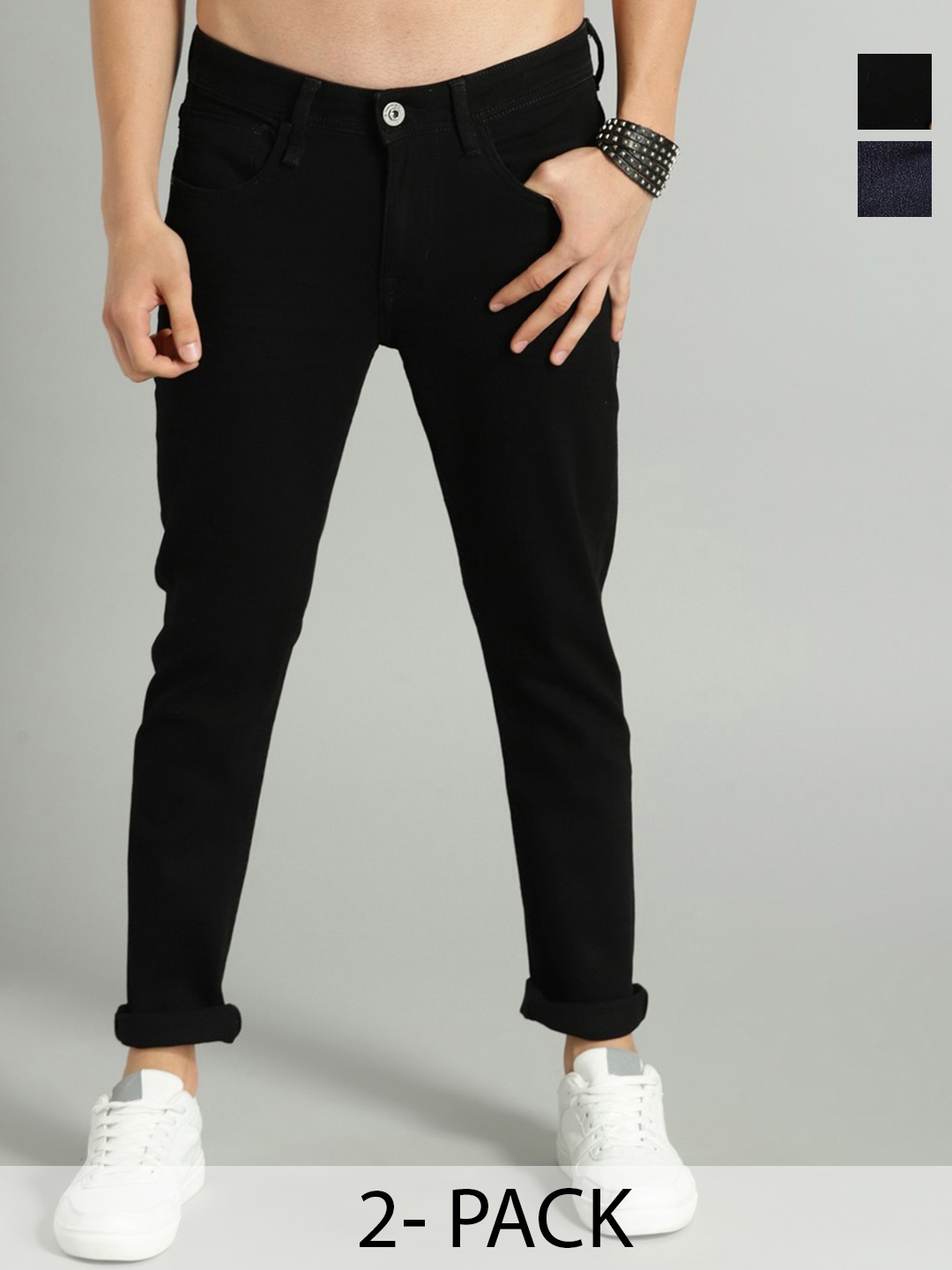 

INDIROCKS Men Pack Of 2 Stretchable Jeans, Black