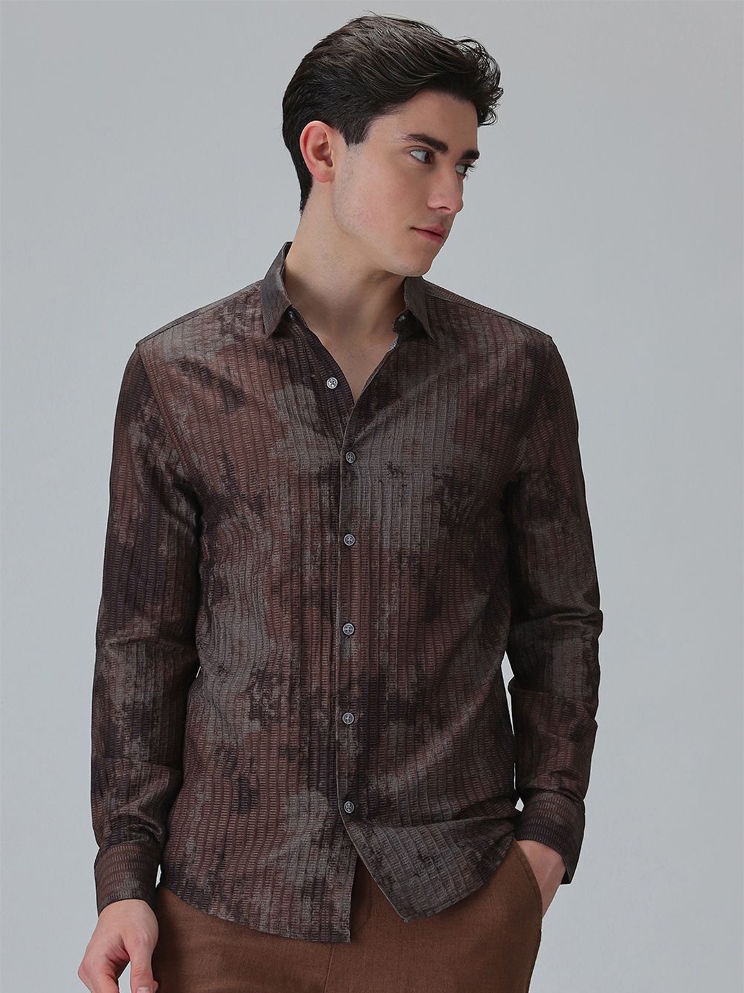 

Banana Club Men Classic Slim Fit Opaque Abstract Casual Shirt, Brown