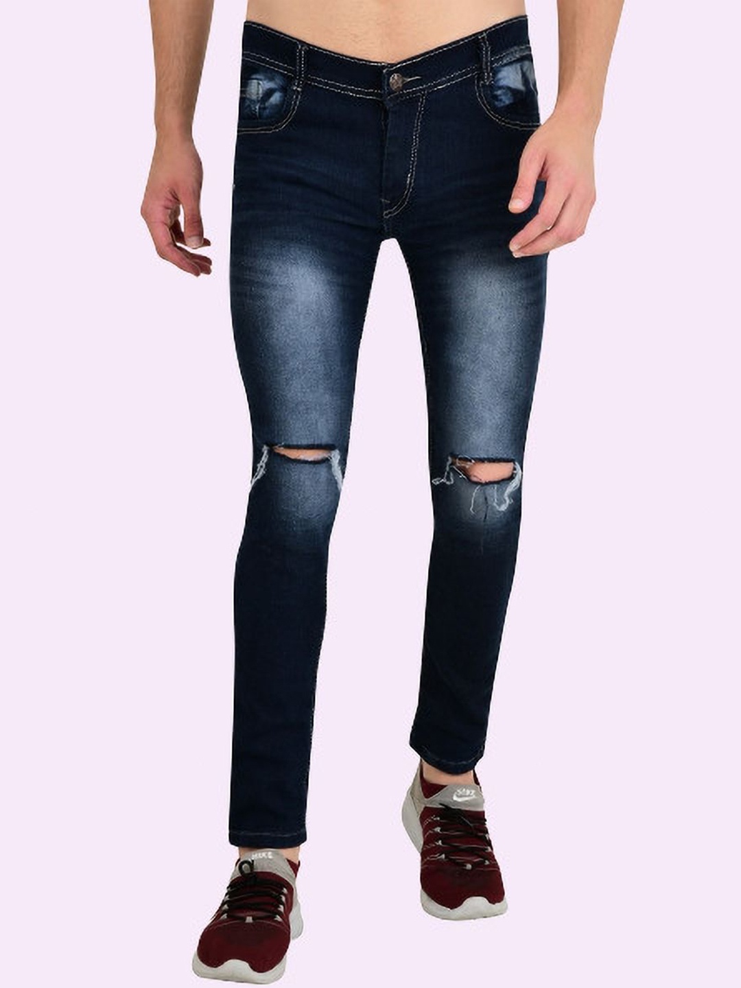 

LINARIA Men Classic Slim Fit Slash Knee Heavy Fade Jeans, Blue
