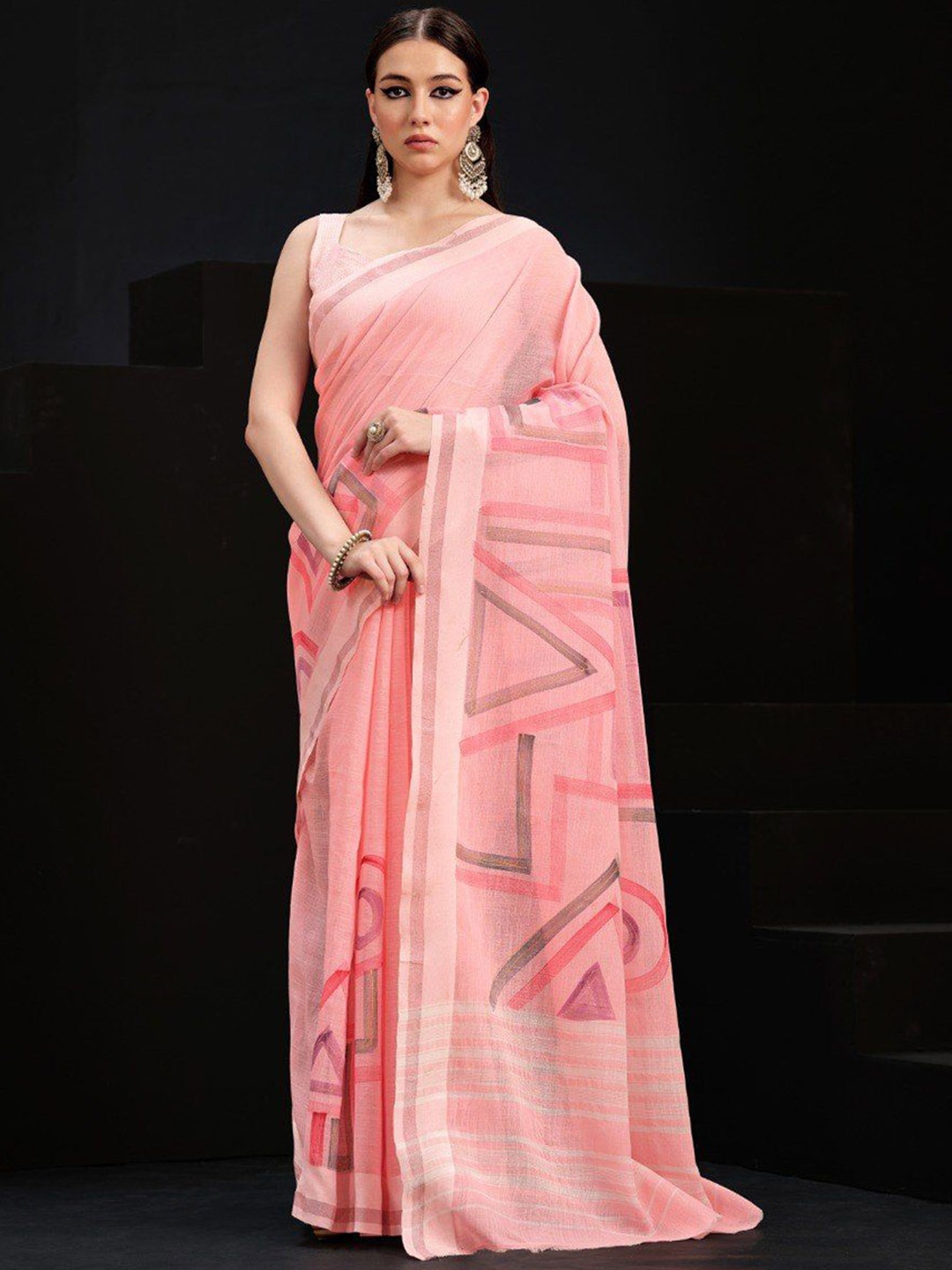 

BW X BUTTERFLY Printed Saree with Blouse Piece, Pink