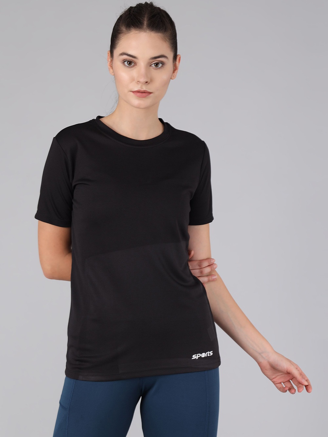 

Mast & Harbour Women Abzorb Solid Round Neck Regular Fit T-shirt, Black