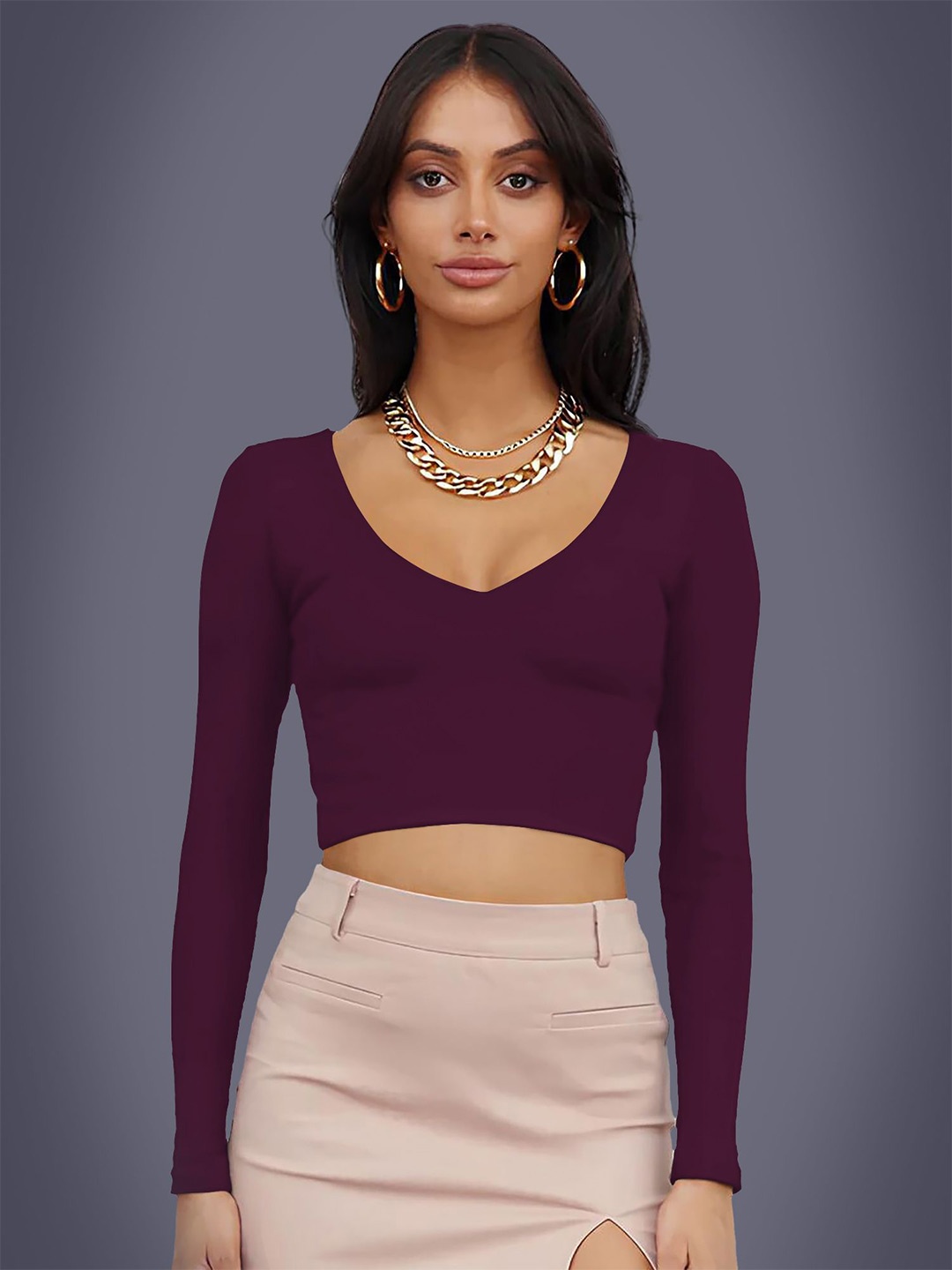 

Dream Beauty Fashion Women Full Sleeves Crop Top, Purple
