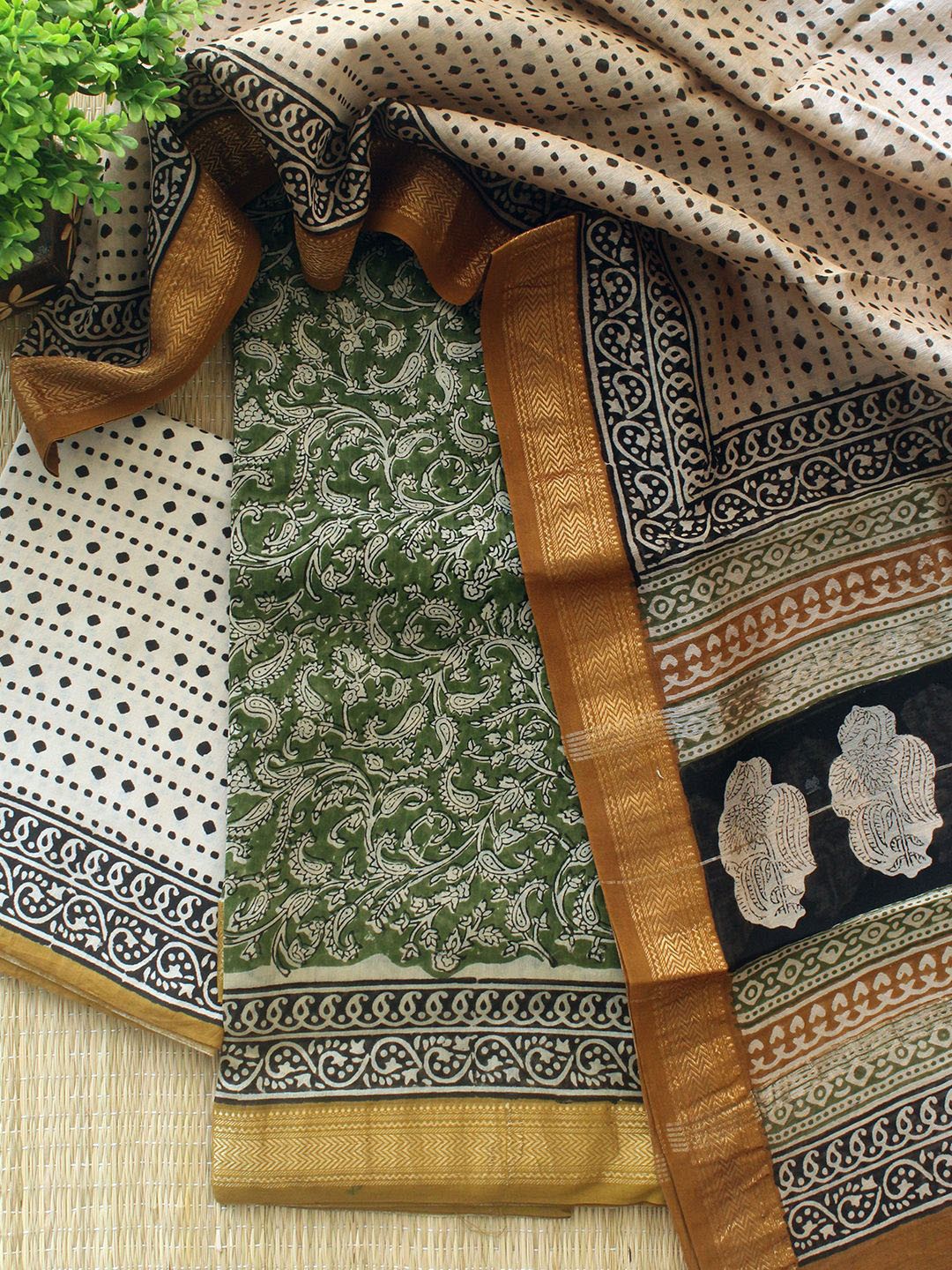 

Weaves of Tradition Ethnic Motifs Printed Unstitched Dress Material, Green