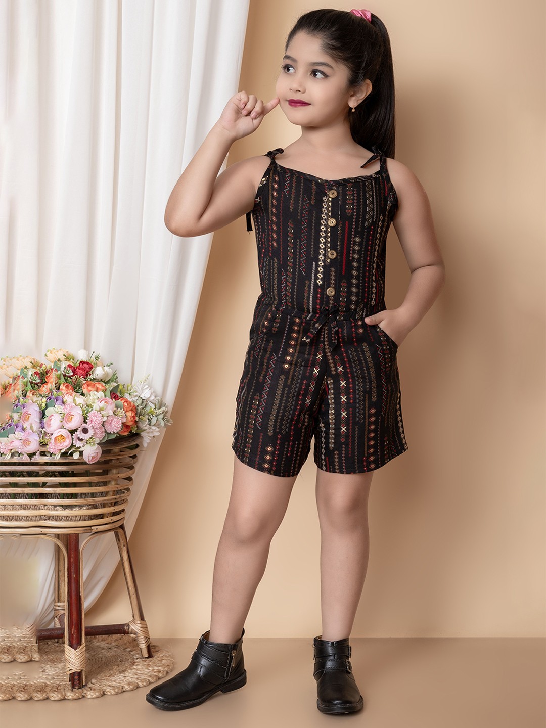 

GLAMOUR WORLD GARMENTS Girls Printed Jumpsuit, Black