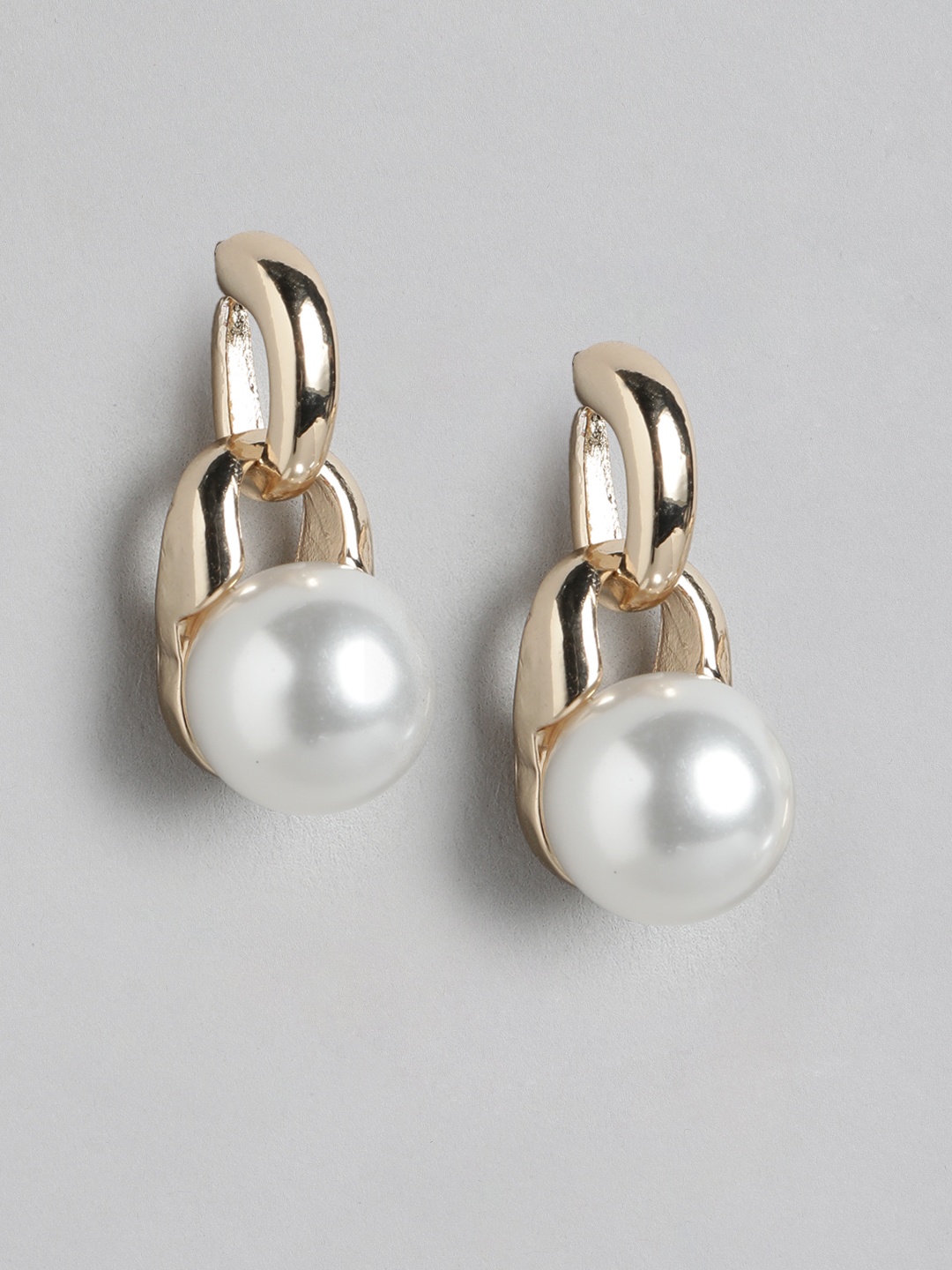 

Forever New Gold Plated Artificial Bead Studded Contemporary Drop Earrings